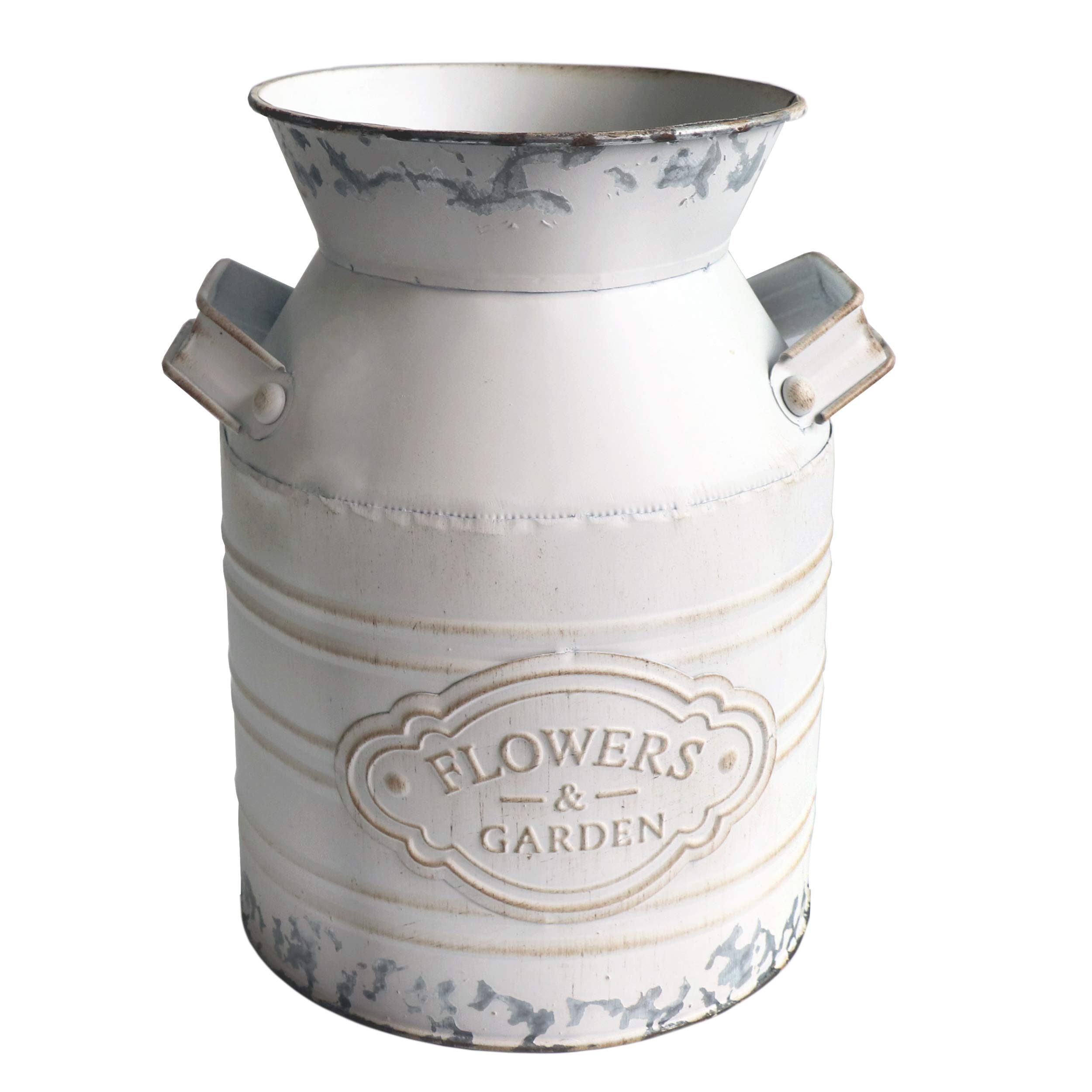 Vintage Farmhouse Metal Galvanized Milk Can Vase - Shabby Chic Rustic Flower Holder with Handle - Country Home Decor for Living Room, Kitchen, Wedding Centerpiece & Farmhouse Style Decorating