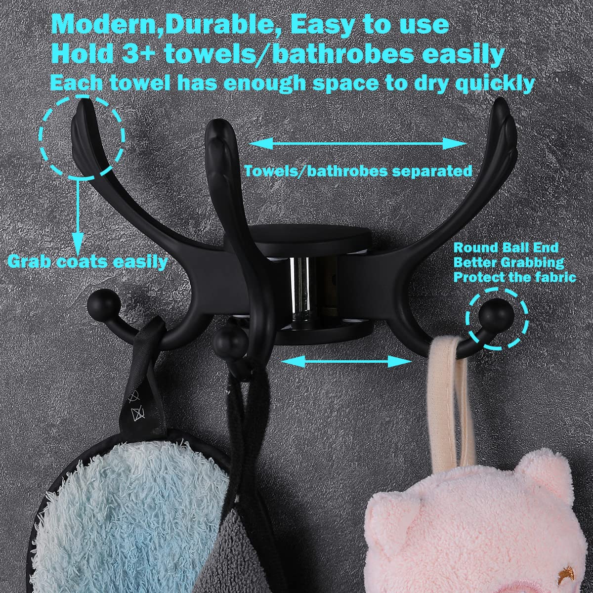 Heavy Duty Swivel Coat Hook - Wall Mount for RV, Bathroom & Kitchen - Matt Black - Space Saving Solution