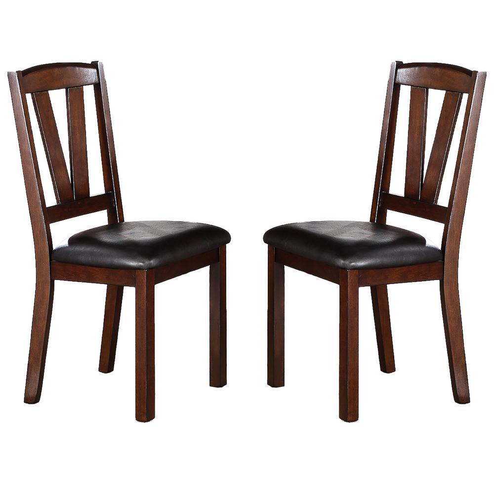Dark Walnut Wood Framed Dining Chairs Set of 2 - Cushioned Kitchen & Breakfast Nook Seating - Perfect for Small Spaces & Cozy Dining Areas