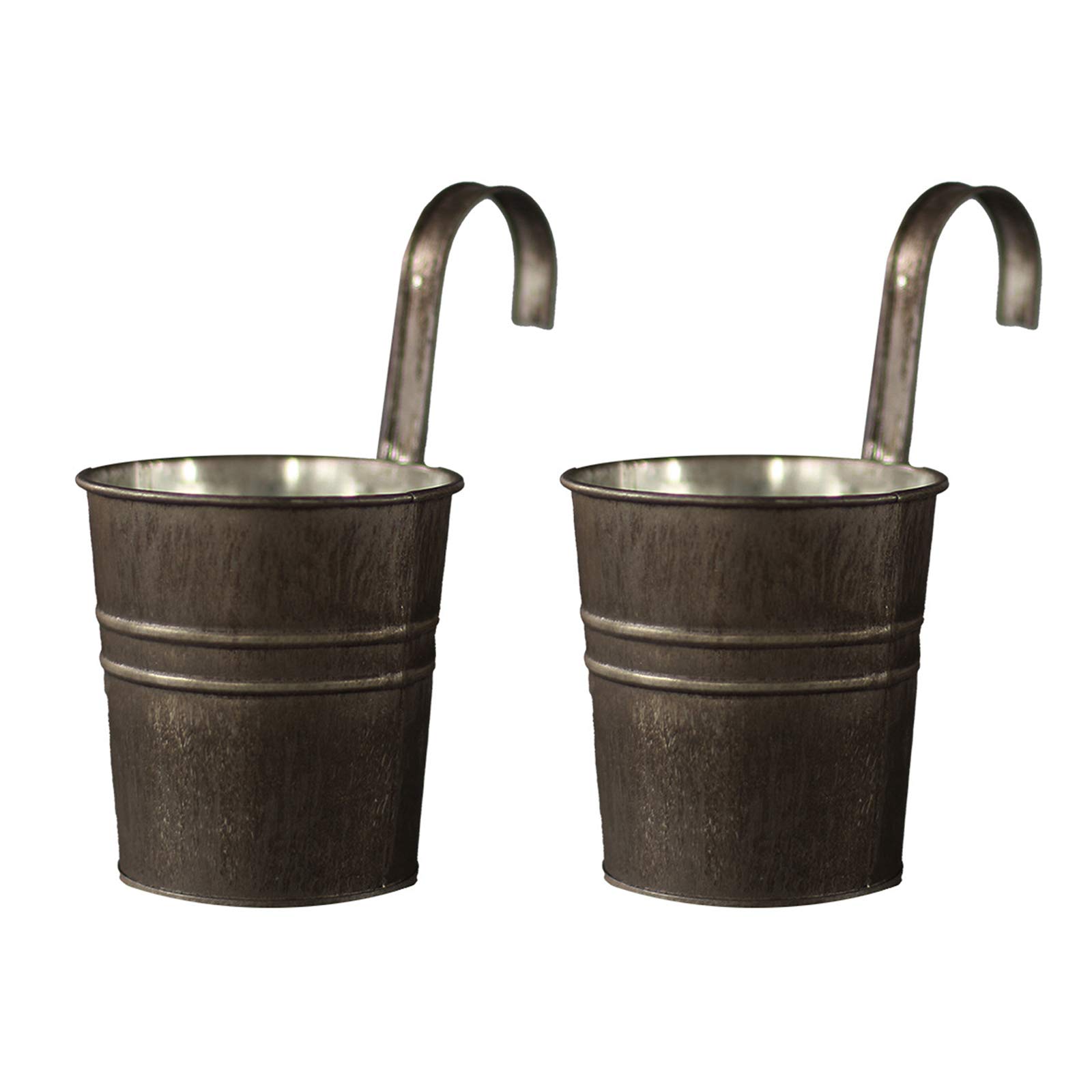 Vintage Metal Hanging Flower Pots - 2 Pack Iron Planters for Garden, Balcony & Fence - Rustic Outdoor Hanging Bucket Plant Holders | Perfect for Home Decor, Patio Gardening & Vertical Greenery