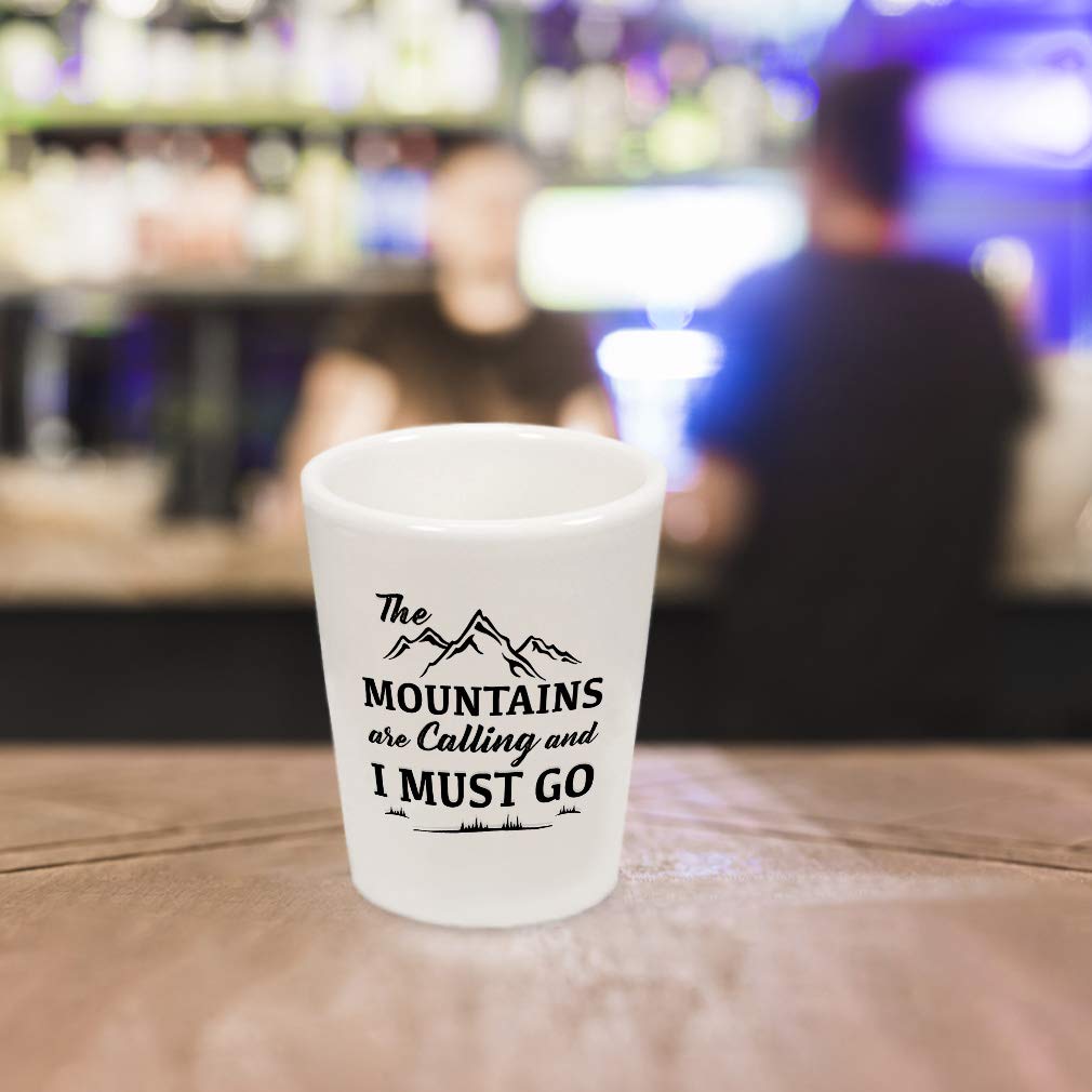 Royal Blue Ceramic Shot Glass - 'The Mountains Are Calling' Design - Perfect for Whiskey, Tequila & Outdoor Adventures