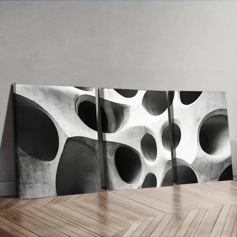 3-Piece Organic Shaped Holes Abstract Wall Art Set - Framed Canvas 40x60cm (16x24in) - High Quality Print, 100% Australian Made - Ready to Hang - Perfect for Living Room, Bedroom & Office Decor