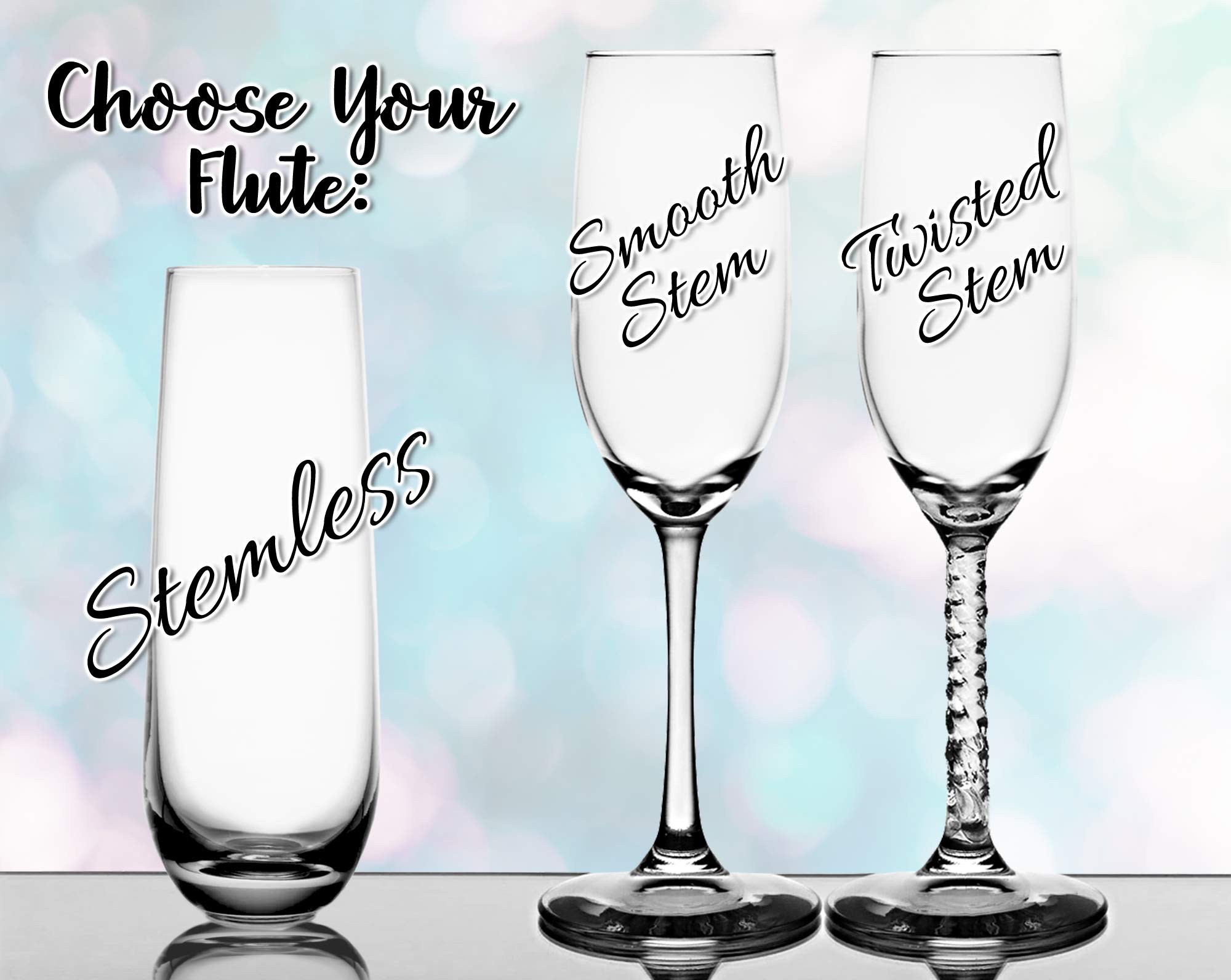 Personalized Wedding Champagne Glasses Set of 2 - Custom Engraved Stemless Flutes for Bride & Groom, Bridal Shower, Anniversary Gifts (55th Year) - Perfect for Wedding Toasts, Romantic Dinners & Anniversary Celebrations