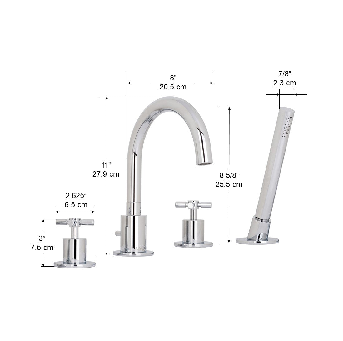 Ancona Prima 4-Hole Bathroom Tub Faucet in Chrome Finish - Perfect for Modern Bathroom Renovations & Spa-Like Shower Experiences