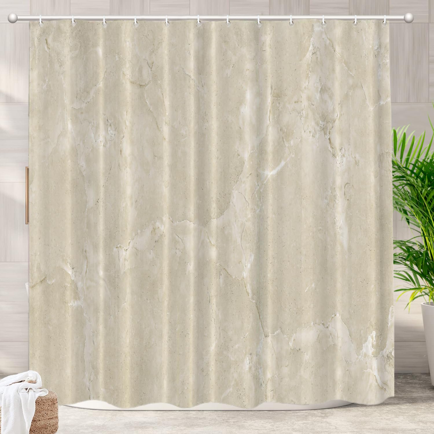 Batmerry Beige Cream Marble Waterproof Shower Curtain - 72x72 Inch Standard Size for Bathroom Decor, Shower Stall & Bathtub - Elegant Marble Pattern for Modern & Vintage Bathroom Styles