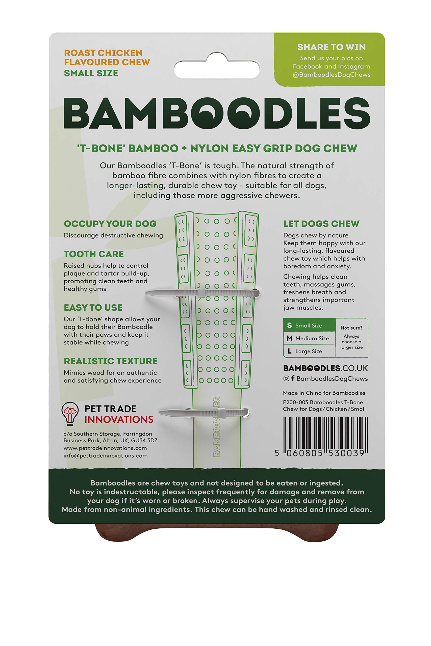 Bamboodles T-Bone Dog Chew - Natural Long-Lasting Dental Treat for Aggressive Chewers - Small Chicken Flavor - Perfect for Teething Puppies & Strong Chewers - Promotes Dental Health & Reduces Anxiety