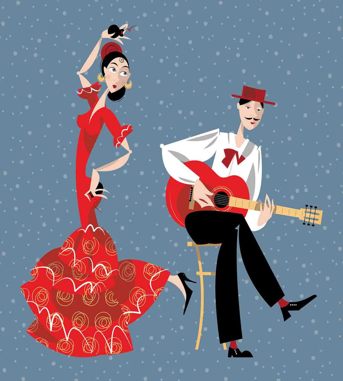 Lunarable Modern Duvet Cover Set - Spanish Flamenco Dancing Couple in Cultural Costumes, Twin Size 2-Pack with 2 Duvet Covers & 2 Pillowcases, Black | Perfect for Bedroom Decor, Guest Room, and Spanish-Themed Home Decor