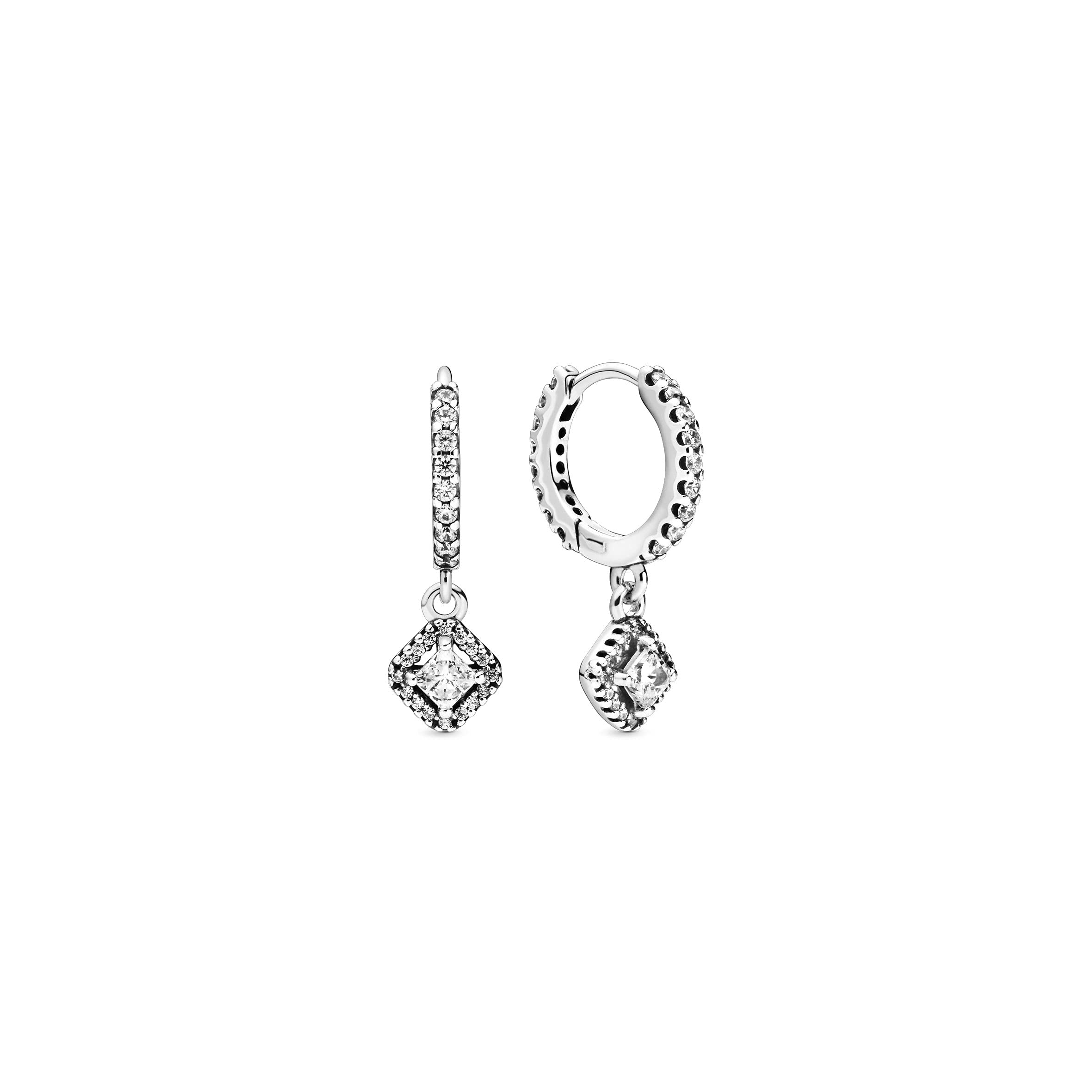 Pandora Timeless Sterling Silver Square Sparkle Cubic Zirconia Hoop Earrings for Women - Elegant Gift Box Included | Perfect for Weddings, Parties & Everyday Wear