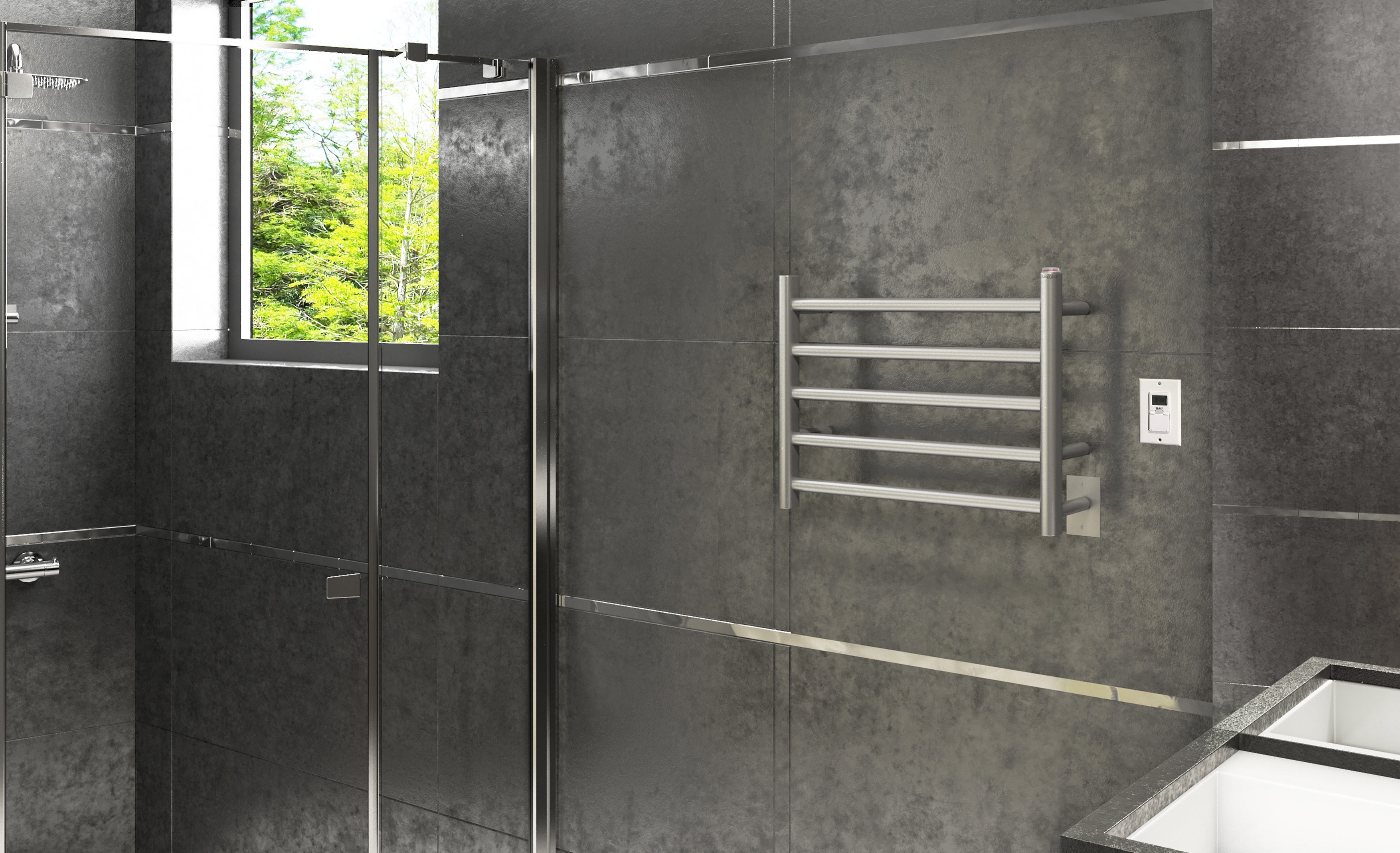 Premium Dual 5 Bar Hardwired & Plug-In Electric Towel Warmer - Brushed Stainless Steel with Digital Timer - Perfect for Bathrooms, Spas & Luxury Homes