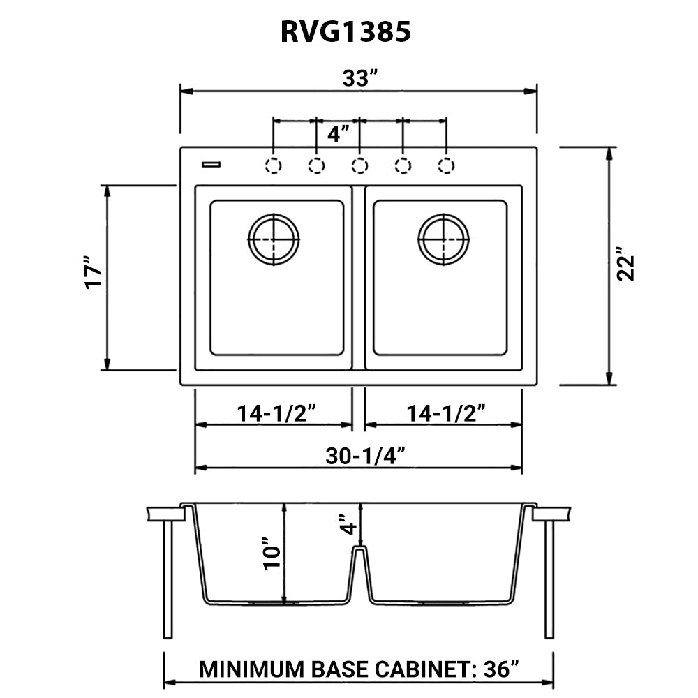 33 x 22 Inch Drop-in Top Mount Granite Composite Double Bowl Kitchen Sink with Low Divide - Durable & Stylish for Modern Kitchens, Perfect for Food Prep and Cleanup