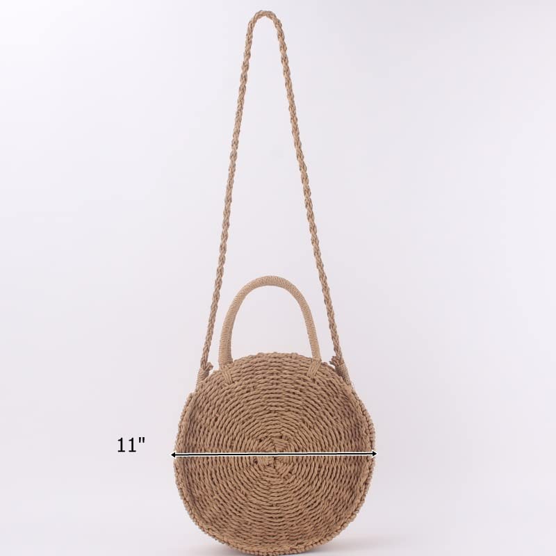 Women's Straw Beach Bag - Handwoven Round Rattan Crossbody Shoulder Bag for Summer Vacation, Pool Party & Boho Outfits