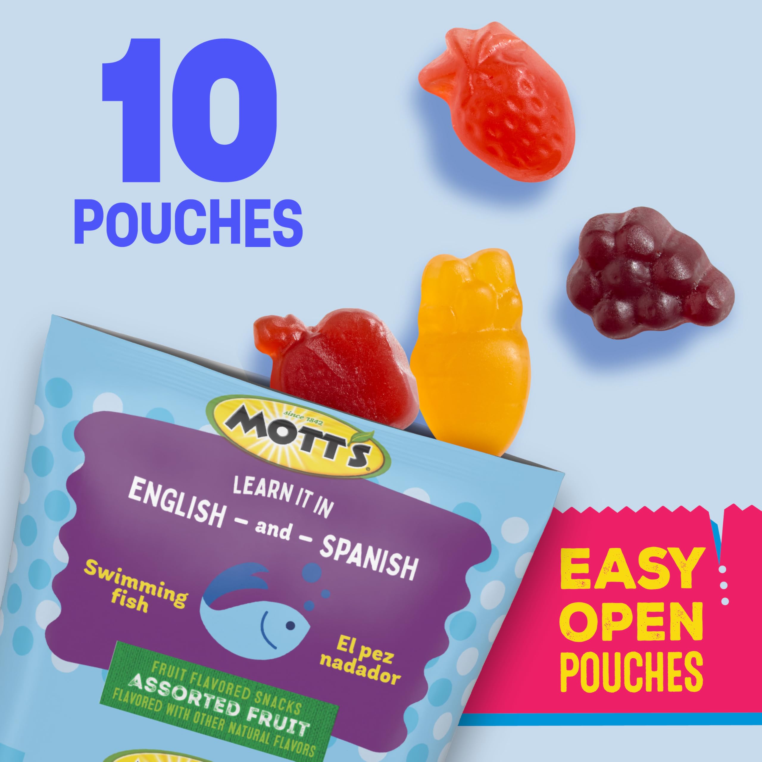 Mott's Assorted Fruit Flavored Snacks - Gluten Free, 10 Count (8 oz) - Healthy Kids Lunchbox Snacks & On-the-Go Treats for School, Work & Travel