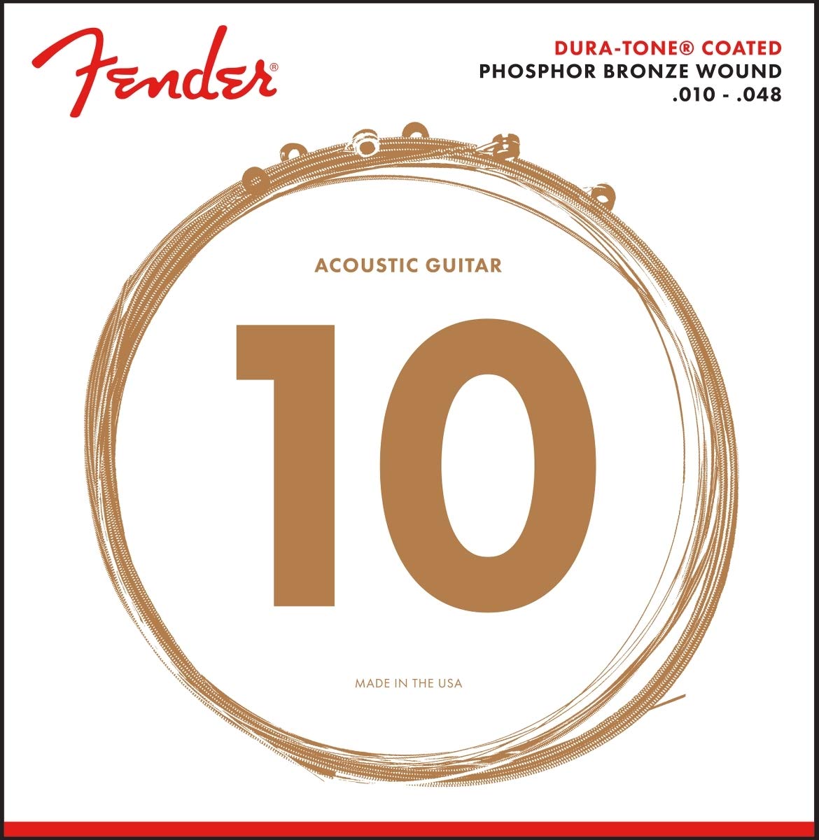 Fender Dura-Tone Coated Phosphor Bronze Acoustic Guitar Strings 860XL .010-.048 - Premium Sound for Live Performances & Studio Recording