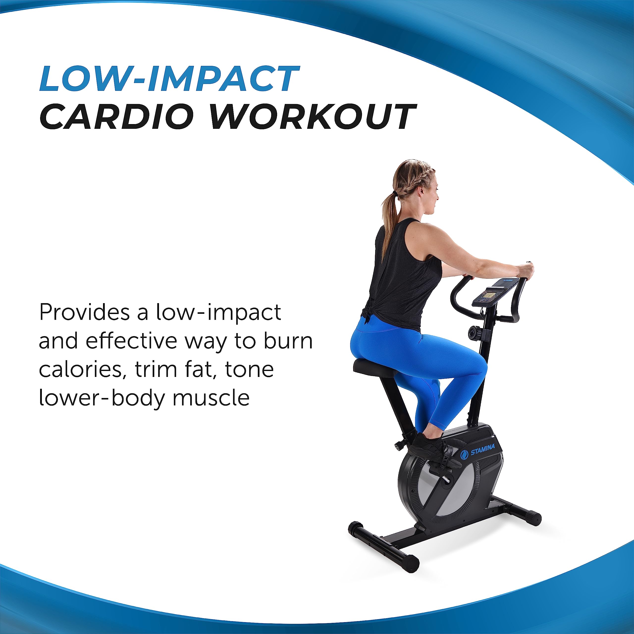 Stamina 1308 Upright Exercise Bike for Home Fitness - 300 lbs Weight Capacity - Smart Workout App Compatible - Perfect for Cardio, Weight Loss & Indoor Cycling Training