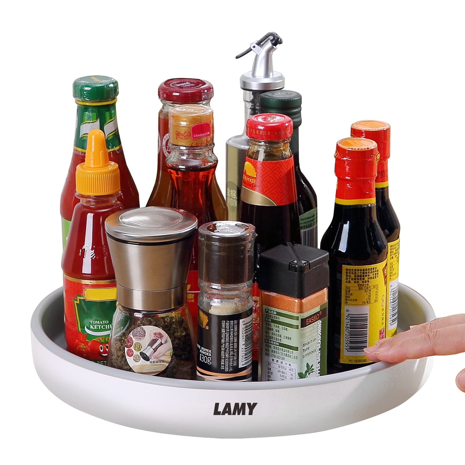 LAMY 10-Inch Lazy Susan Turntable Organizer - 360° Rotating Storage Solution for Kitchen Cabinets, Refrigerator, Pantry & Bathroom - Space Saving Organizer for Spices, Cosmetics & Dining Table Essentials - Durable Grey Plastic for Home & Office Use