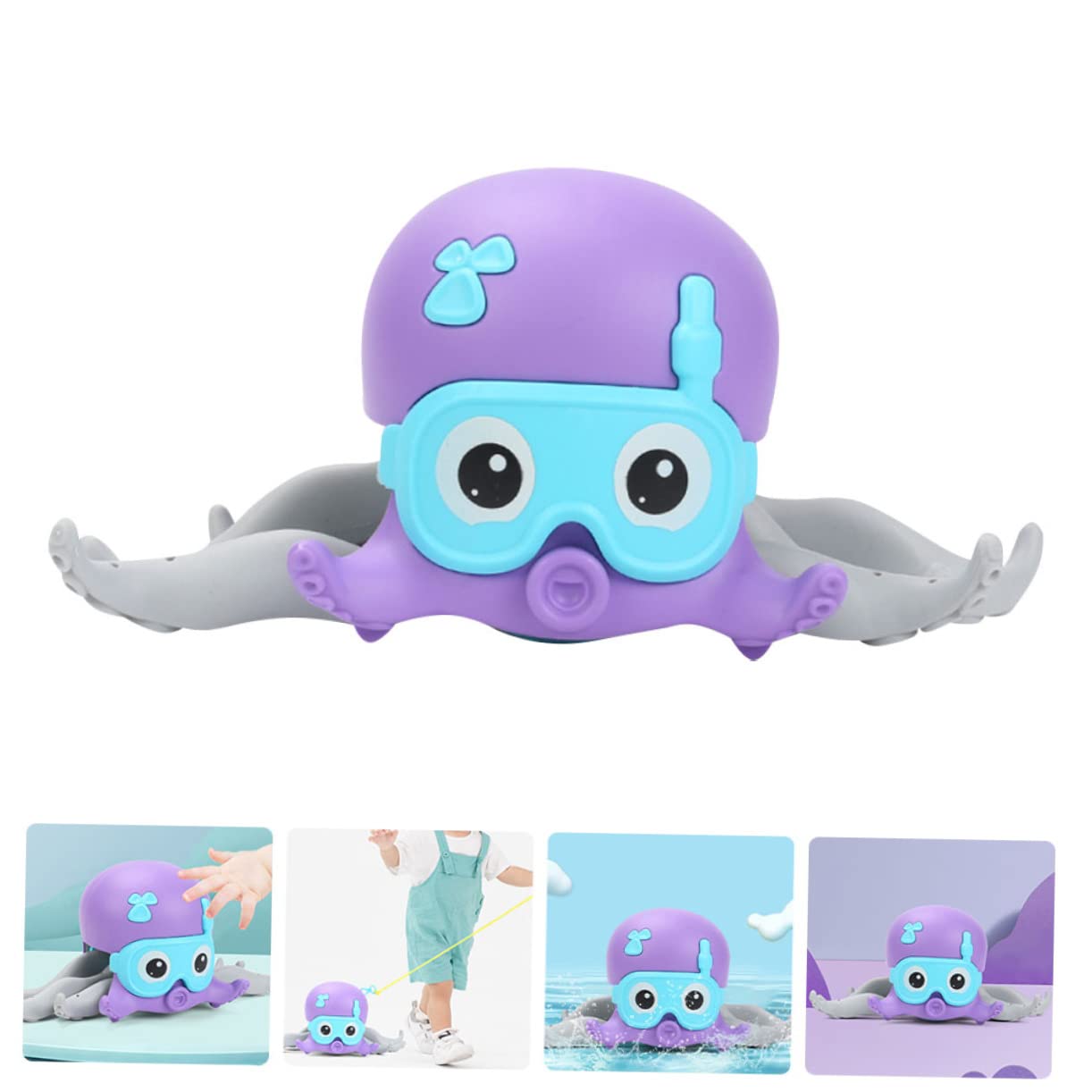 VICASKY 5-Pack Wind Up Swimming Octopus Toys - Purple Plastic Diving Bath Toys for Kids, Boys & Girls - Fun Pool, Bathtub & Beach Water Play for Toddlers