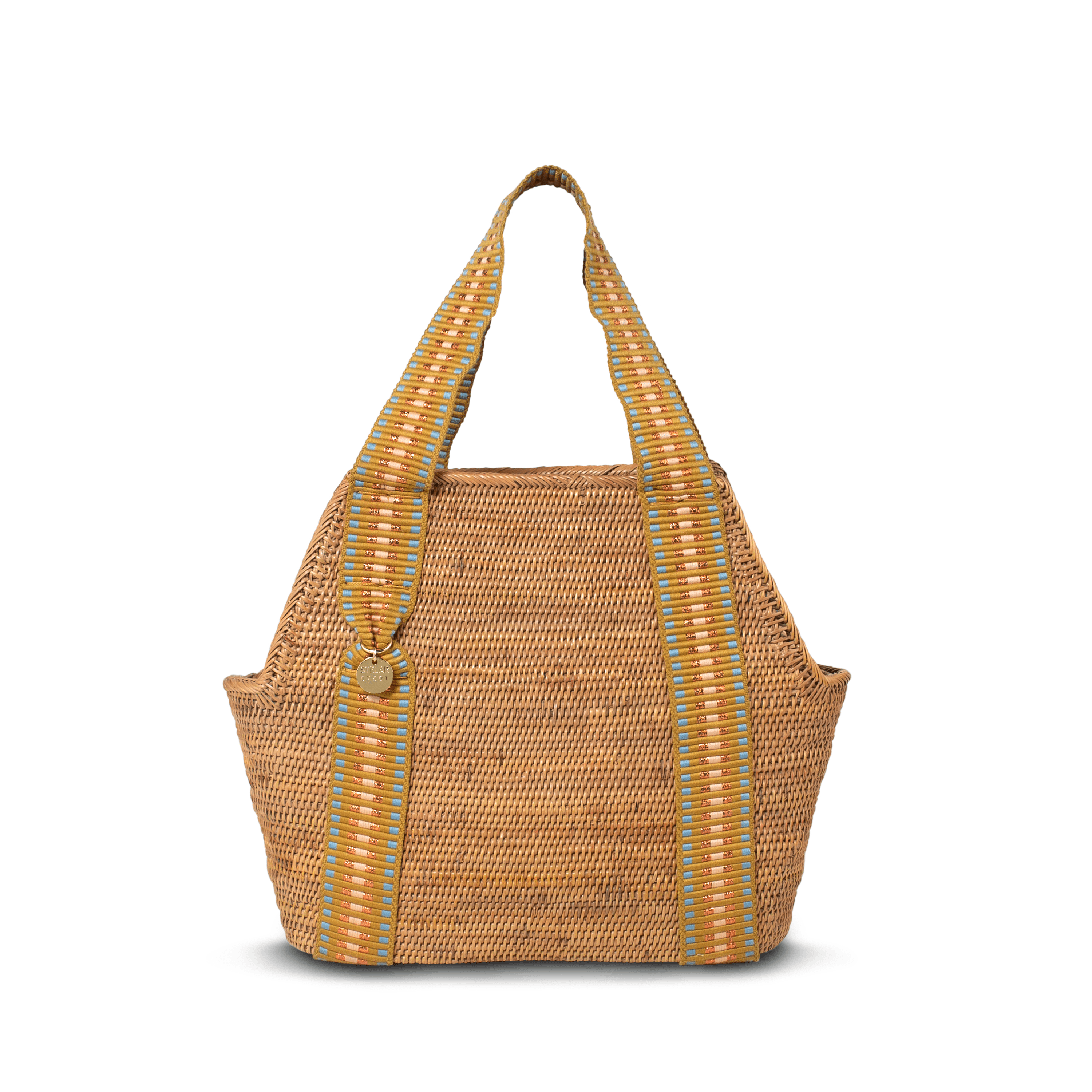 Poso Handwoven Vegan Small Shopper Bag - Eco-Friendly Cotton Tote with Copper Stripe Design | Perfect for Grocery Shopping, Beach Trips & Daily Use