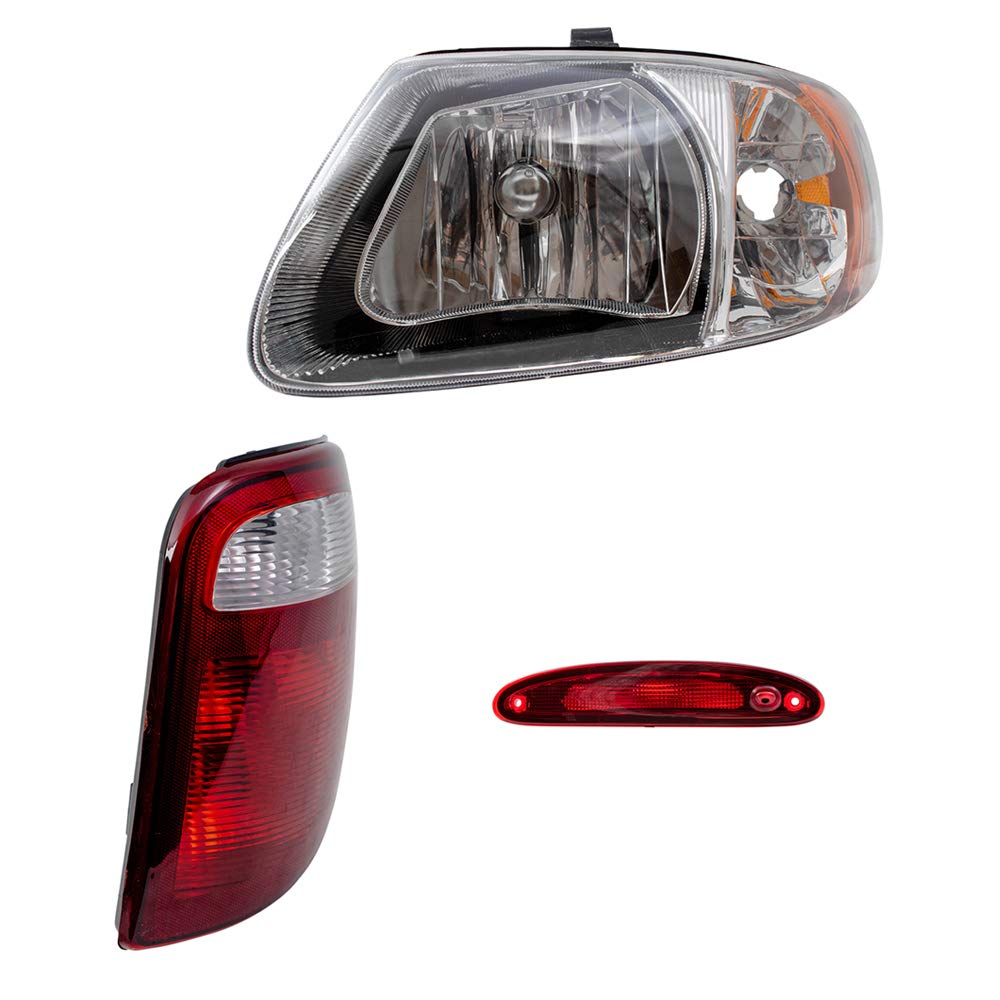 Brock Replacement Headlights and Tail Lights with 3rd Brake Lamp for 2001-2003 Dodge Caravan, Chrysler Town & Country, Plymouth Voyager - Perfect for Night Driving & Enhanced Safety