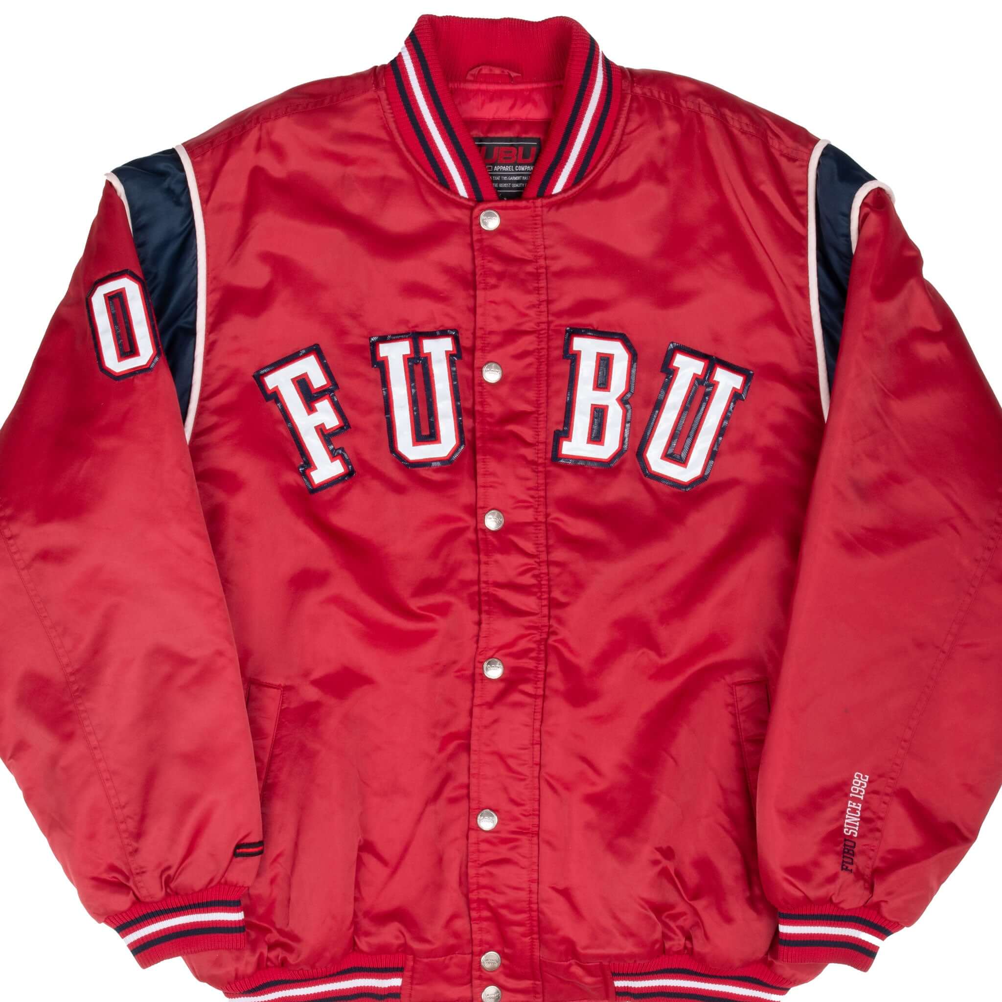 Vintage FUBU Red Satin Bomber Jacket 2000s XL - Hip Hop Streetwear Fashion for Men, Perfect for Concerts, Parties & Retro Style Outfits