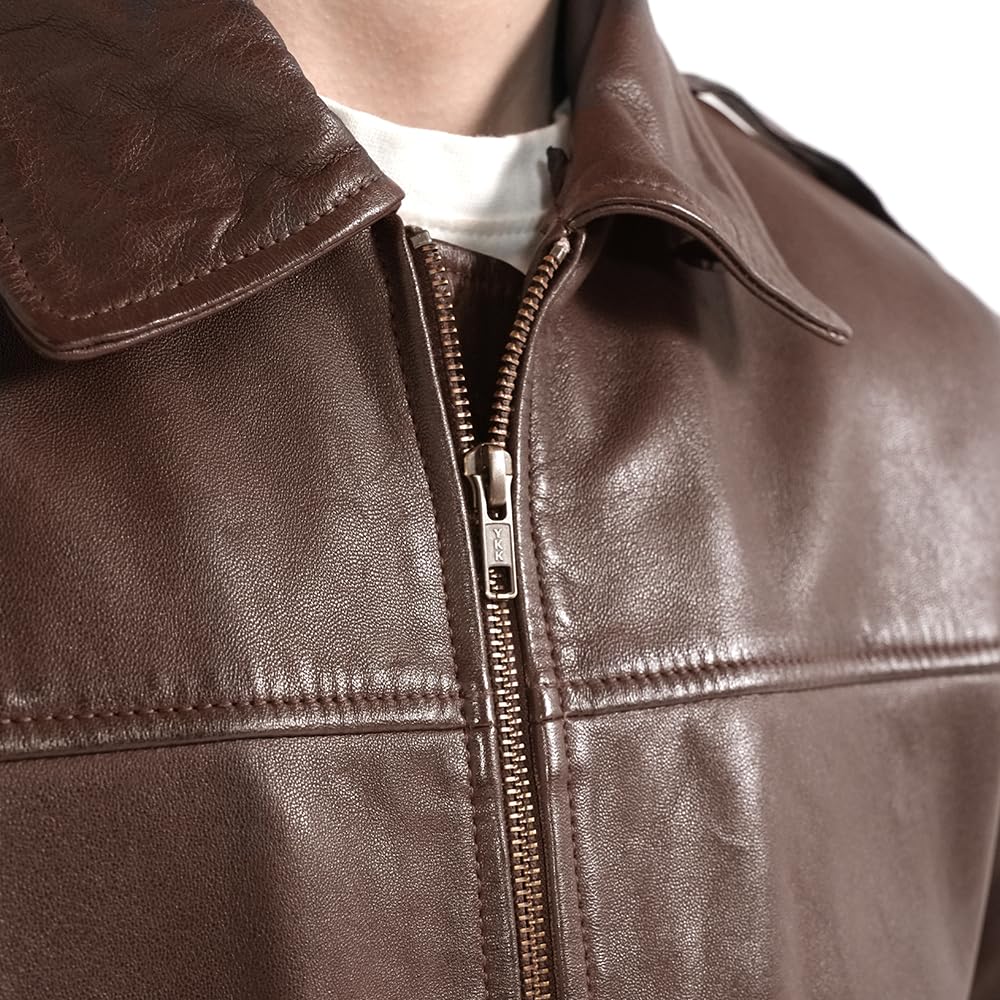 Genuine Lambskin Bomber Jacket for Men - Premium Brown Leather Jacket with Removable Sherpa Collar | Stylish Outerwear for Casual Wear, Motorcycle Riding & Winter Fashion