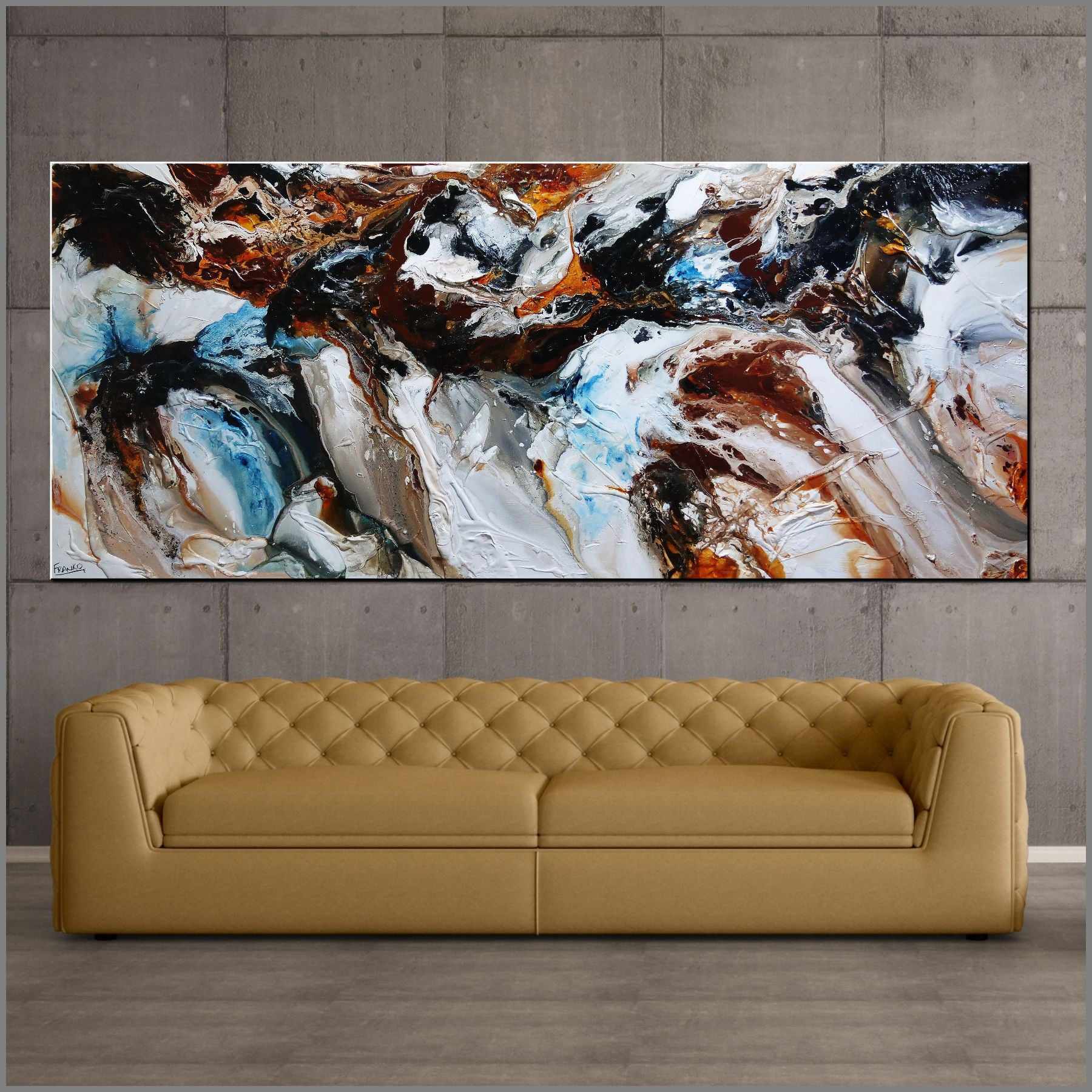 Midnight Gamma 240cm x 100cm Blue Black Brown Textured Abstract Canvas Wall Art - Modern Home Decor for Living Room, Bedroom & Office