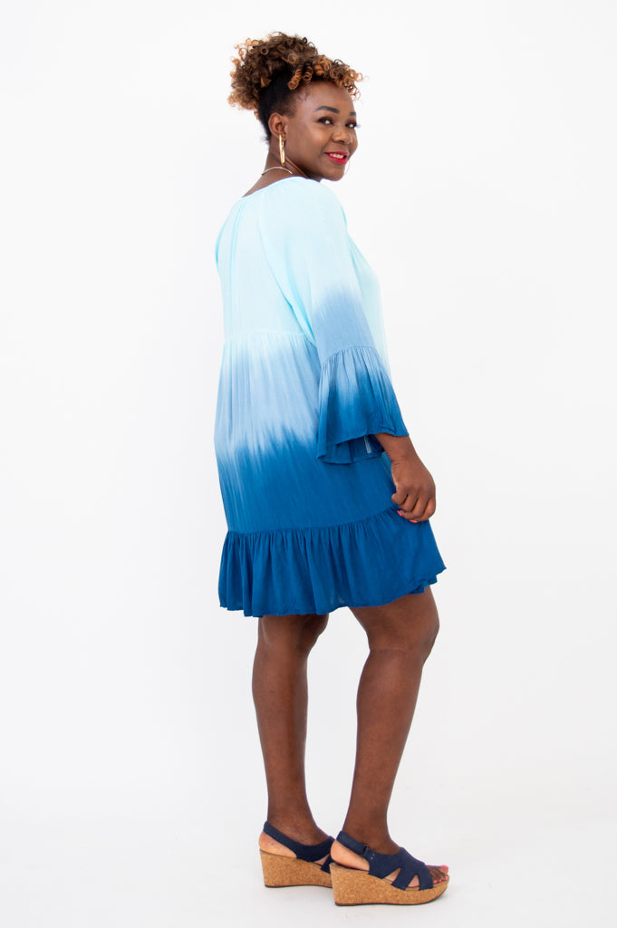 Ellie Dress - Turquoise Dip Dye Maxi Dress for Women | Boho Chic Beach Cover Up, Summer Vacation Outfit, Wedding Guest Dress