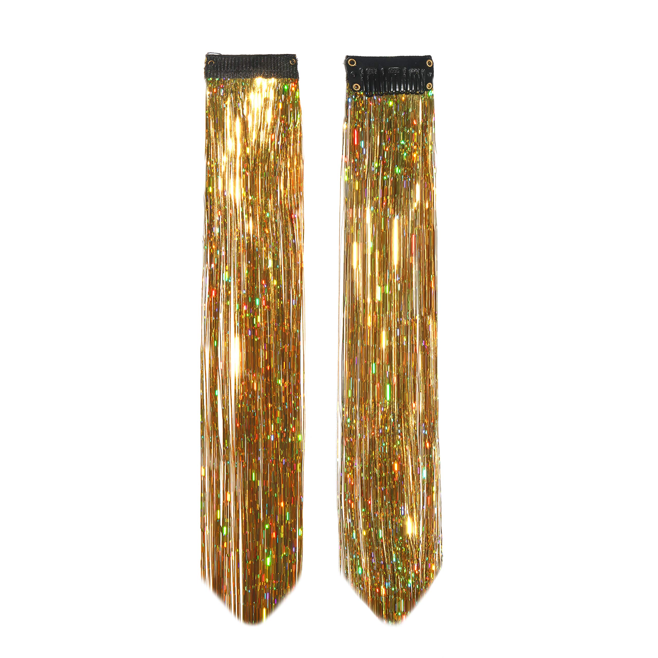 Paradise® Glitter Hair Streaks Extensions - 2pc Set for Women, Girls & Kids (Golden) | Temporary Hair Highlights for Parties, Halloween & Cosplay