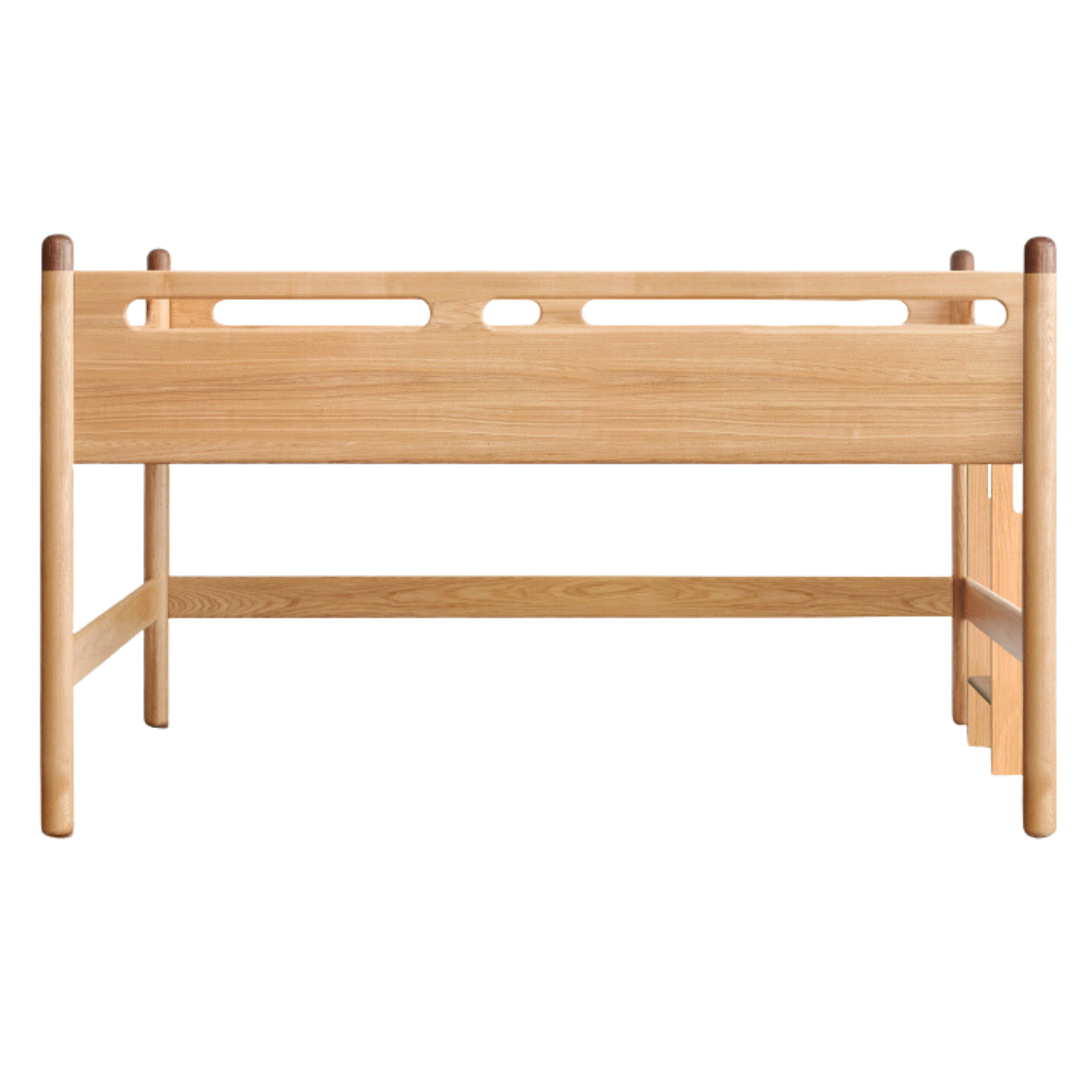 Solid Oak Wood Mid-High Bed with Slanted Ladder - Sturdy Adult Loft Bed for Small Spaces, Dorm Rooms & Modern Apartments