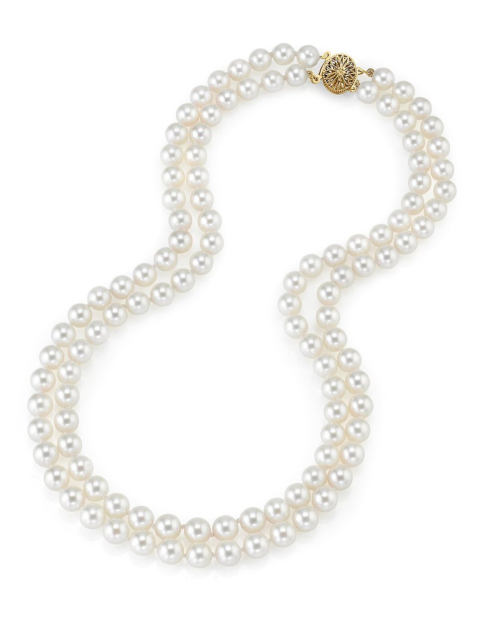 14K Gold AAA Quality Genuine Japanese Akoya Saltwater Pearl Necklace - 18-19
