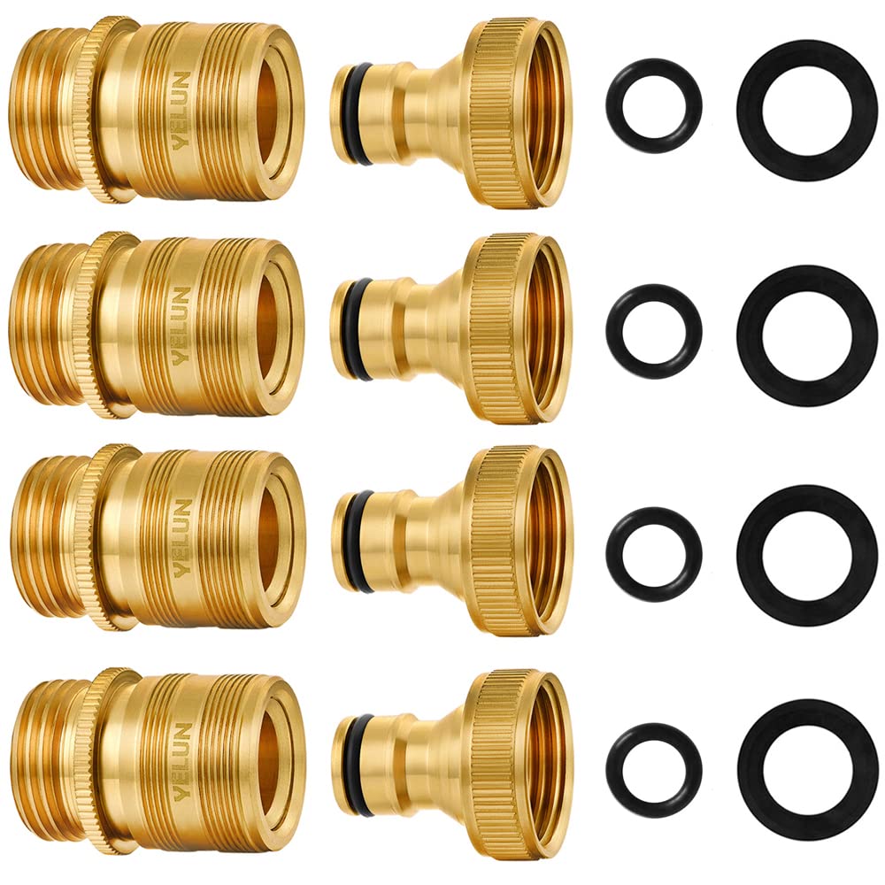 Premium 3/4 Inch Solid Brass Garden Hose Quick Connect Set - Leak-Proof GHT External Thread Male & Female Adapters (4 Pack) for Easy Watering, Sprinklers & Outdoor Cleaning