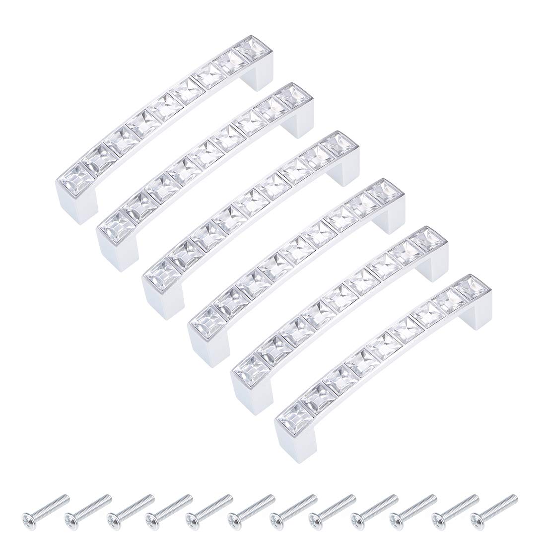 uxcell 96mm Cabinet Pulls Drawer Handles - Alloy Crystal Knobs with Screws (6 Pack) - Perfect for Kitchen Cabinets, Dressers & Furniture Upgrades