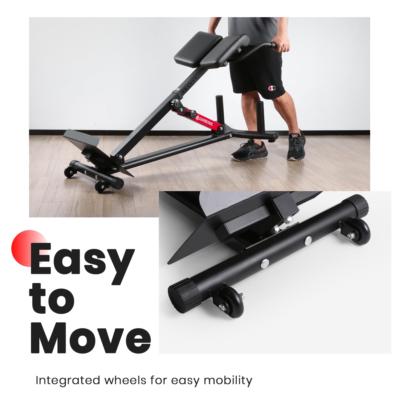 LIONSCOOL Heavy-Duty Adjustable Roman Chair - Hyperextension Bench for Home Gym, Back Extension Workout Equipment with Multiple Adjustment Functions (45° Angle, Red) - Perfect for Core Training, Strength Exercises & Fitness Enthusiasts