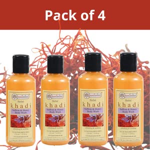 Khadi Rishikesh Herbal Saffron & Honey Body Wash for Radiant & Glowing Skin - Treats Dull & Dry Skin, Improves Skin Tone - Natural Skincare for Men & Women (Pack of 3 x 210ml) - Perfect for Daily Shower Routine & Spa-Like Experience at Home