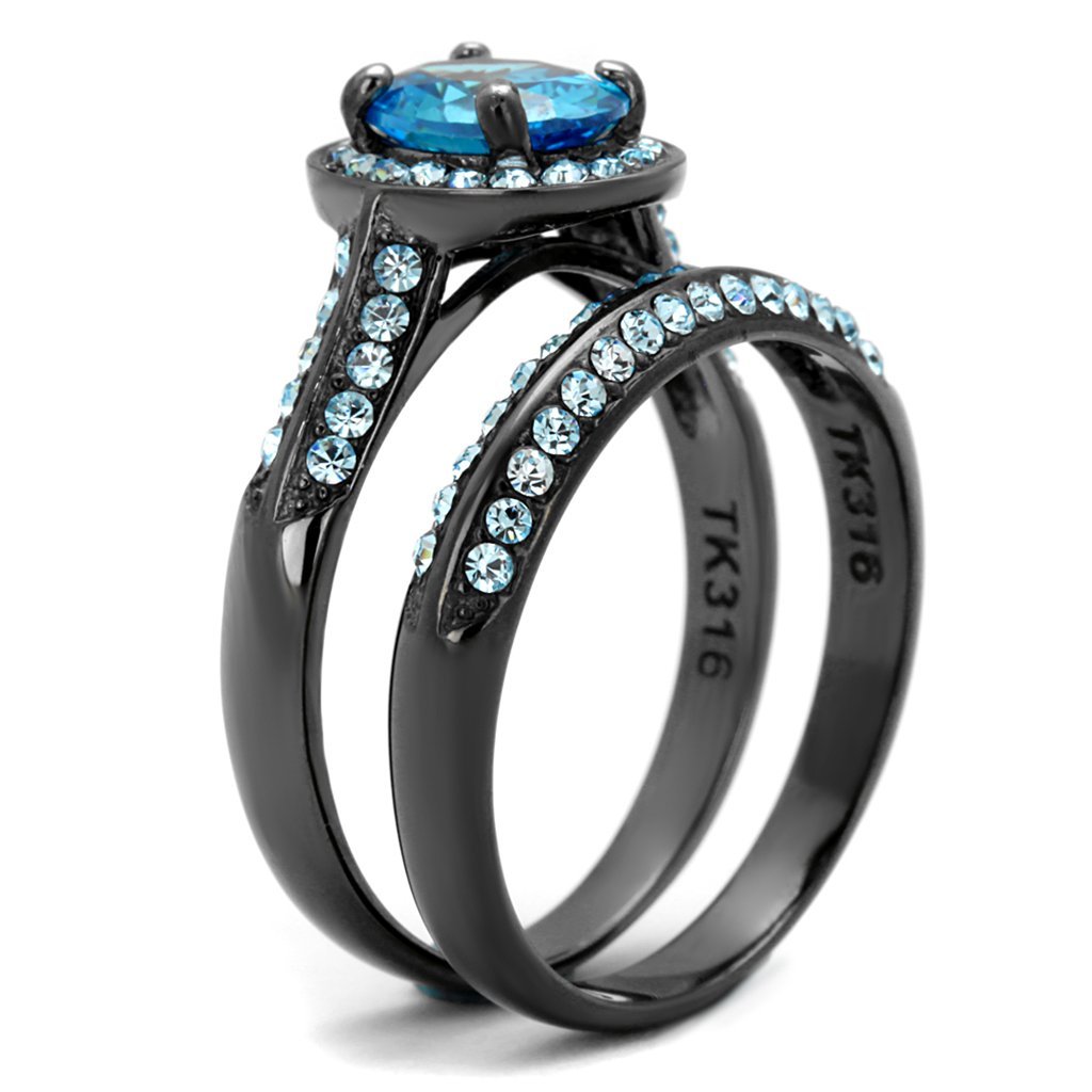 Halo Light Blue CZ Stainless Steel Ring Set for Women - Elegant Oval Cut Jewelry for Parties & Gifts