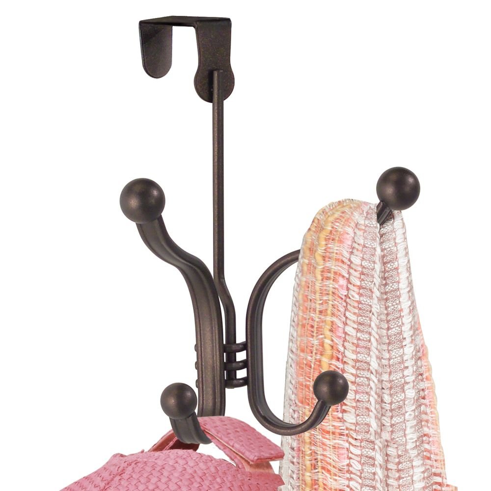 iDesign 53371 York Lyra Over The Door Organizer - 4 Hooks for Coats, Hats, Robes & Towels - Bronze Finish - Space Saving Storage Solution for Bedroom, Bathroom or Entryway Closet Organization