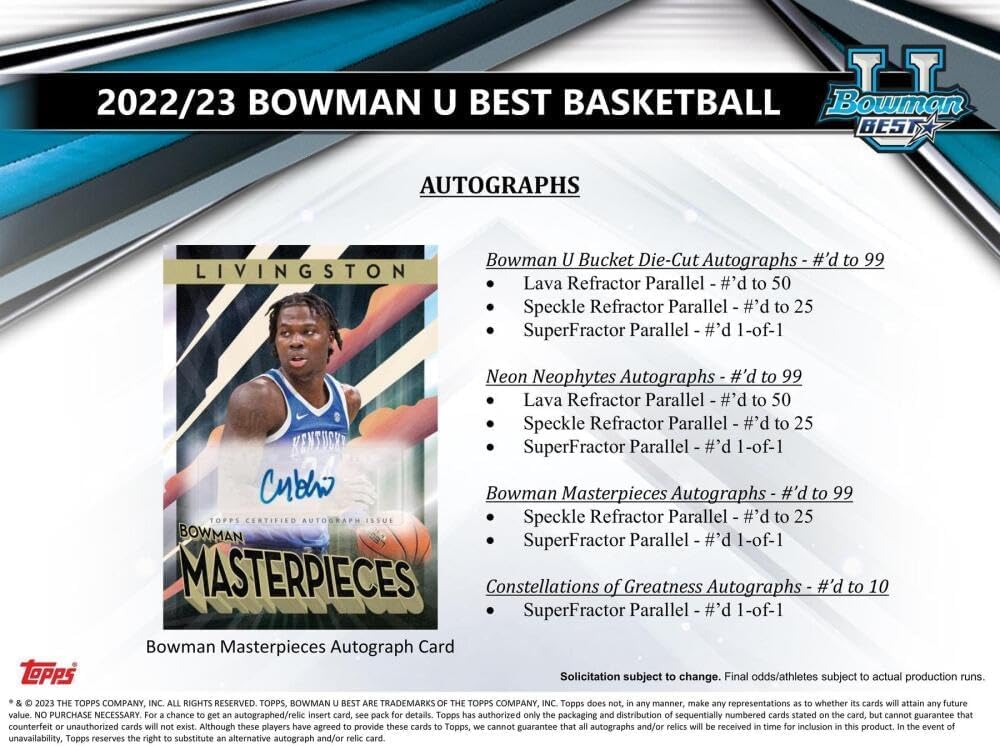 2022-2023 Bowman University's Best Basketball Hobby Box - 12 Packs (4 Cards Each) with 2 Autographs - Featuring Victor Wembanyama Rookie Cards - Perfect for Basketball Card Collectors and NBA Memorabilia Enthusiasts
