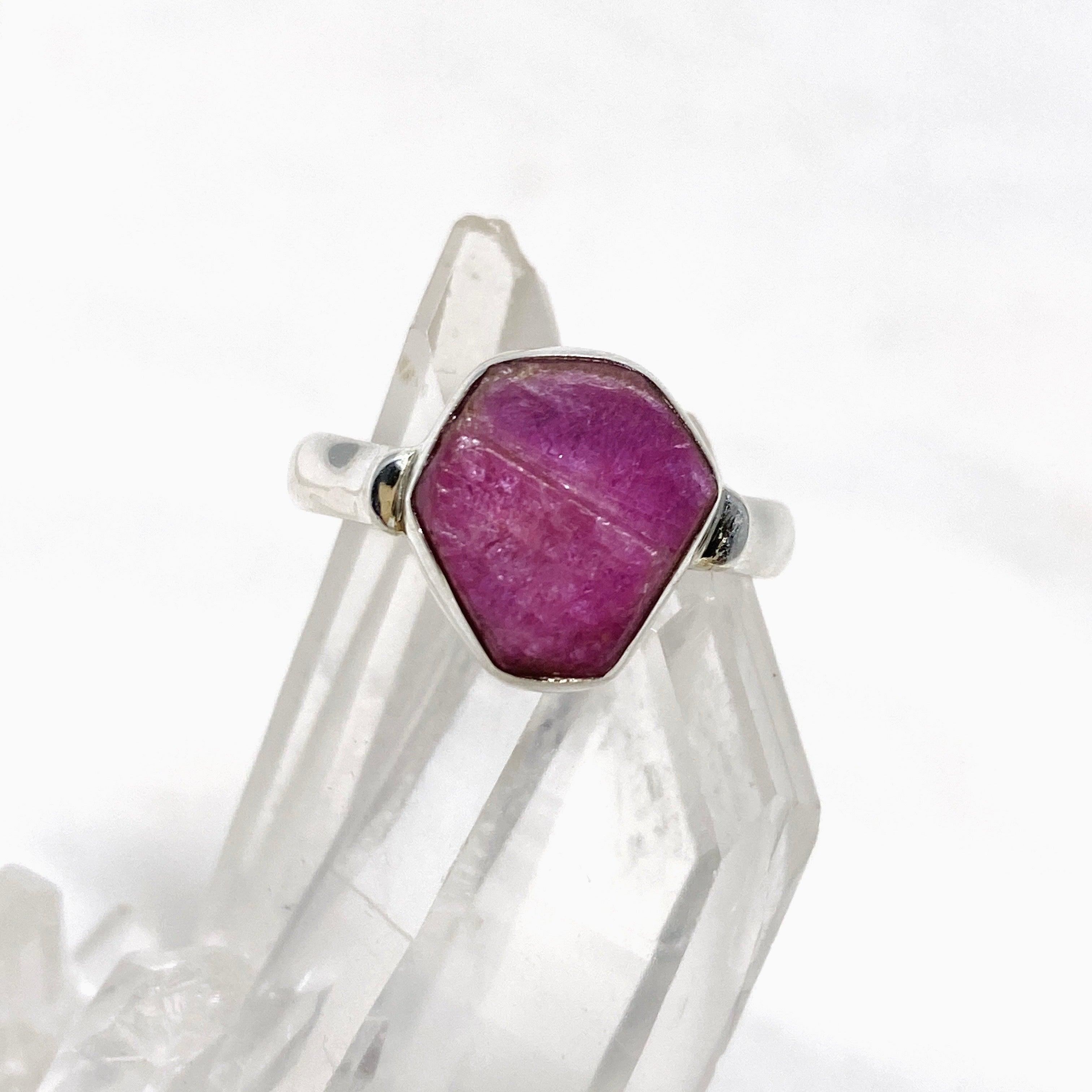 Natural Raw Ruby Hexagonal Fine Band Ring for Women - Elegant Minimalist Jewelry for Everyday Wear, Engagement, or Gift Giving