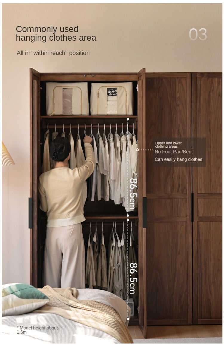 Modern Solid Black Walnut Wood Wardrobe - Stylish & Minimalist Closet Organizer for Bedroom, Walk-in Closet, or Guest Room Storage