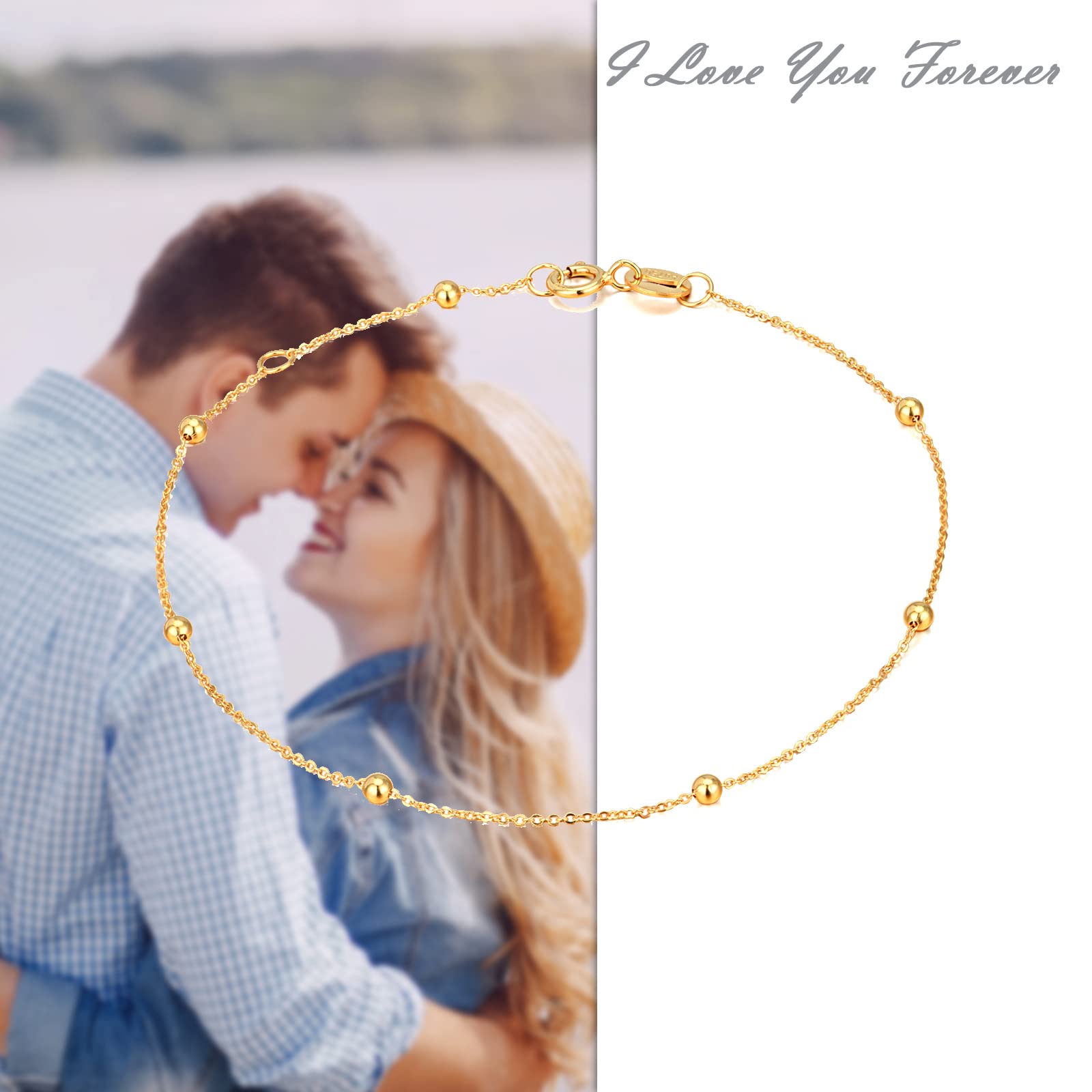 14K & 18K Solid Gold Bracelets for Women - Dainty Beaded Chain Bracelet - Perfect for Everyday Wear, Gifts & Special Occasions