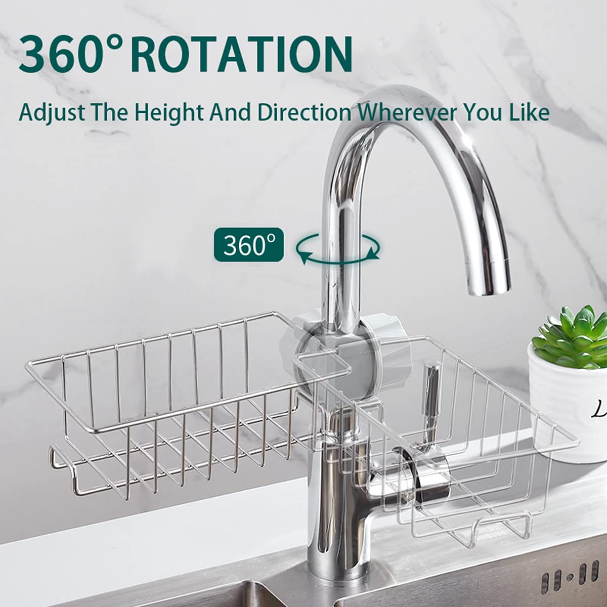 Stainless Steel Kitchen Sink Organizer - Sponge, Soap & Brush Holder with Drainer Rack | Hanging Faucet Caddy for Bathroom & Shower Storage | Perfect for Organizing Sponges, Towels, Shampoo Bottles & Cleaning Supplies