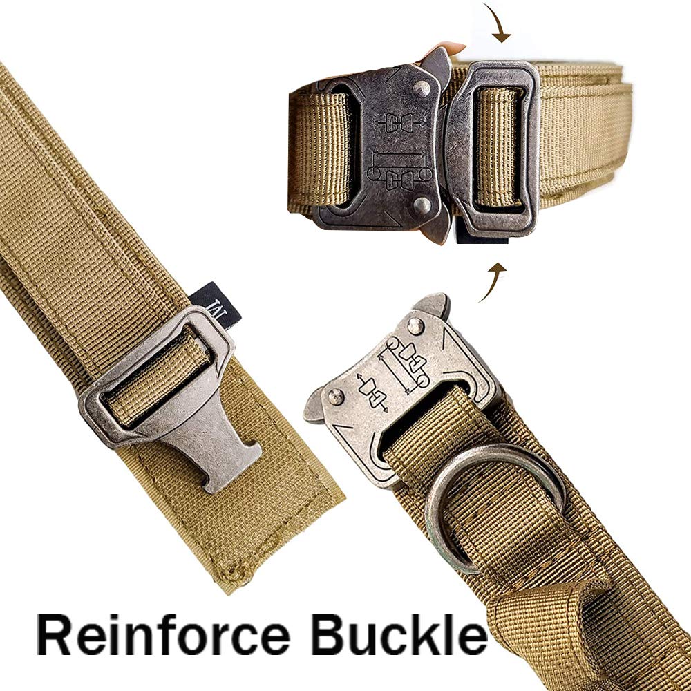Tactical Military Dog Collar - Heavy Duty Adjustable Nylon Collar with Metal Buckle & Handle for Training - Perfect for Outdoor Adventures, Hiking & Security Dogs (Brown, Large)
