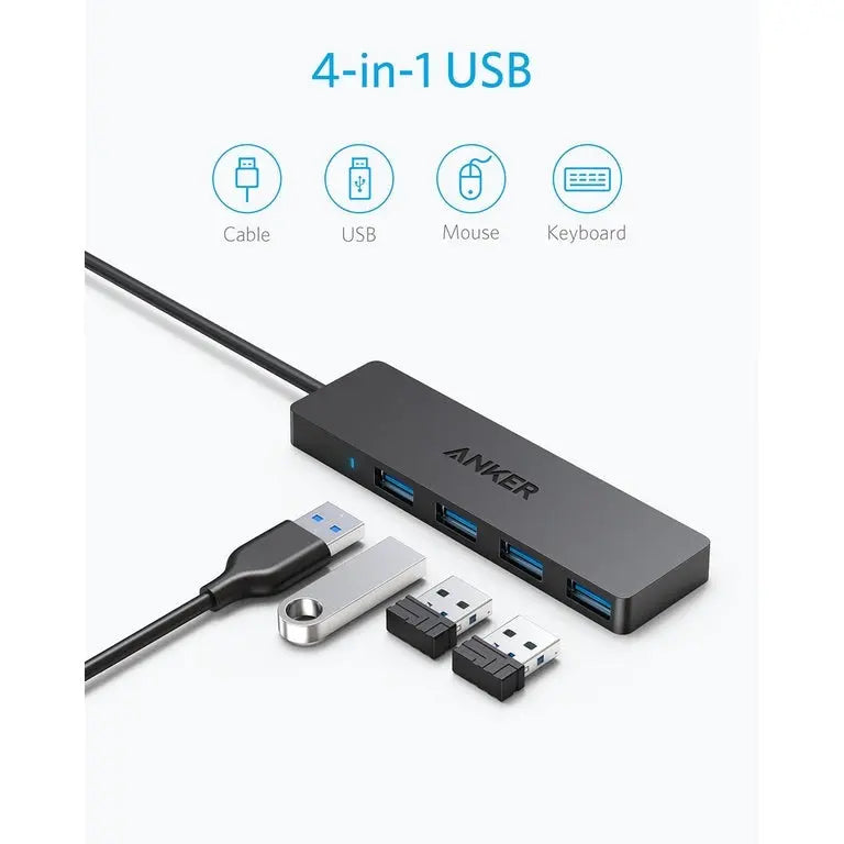 Anker Ultra Slim 4-Port USB 3.0 Hub with 0.75ft/2ft Extended Cable - High-Speed Data Transfer for Laptop, PC, MacBook - Perfect for Home Office, Gaming & Travel Accessories