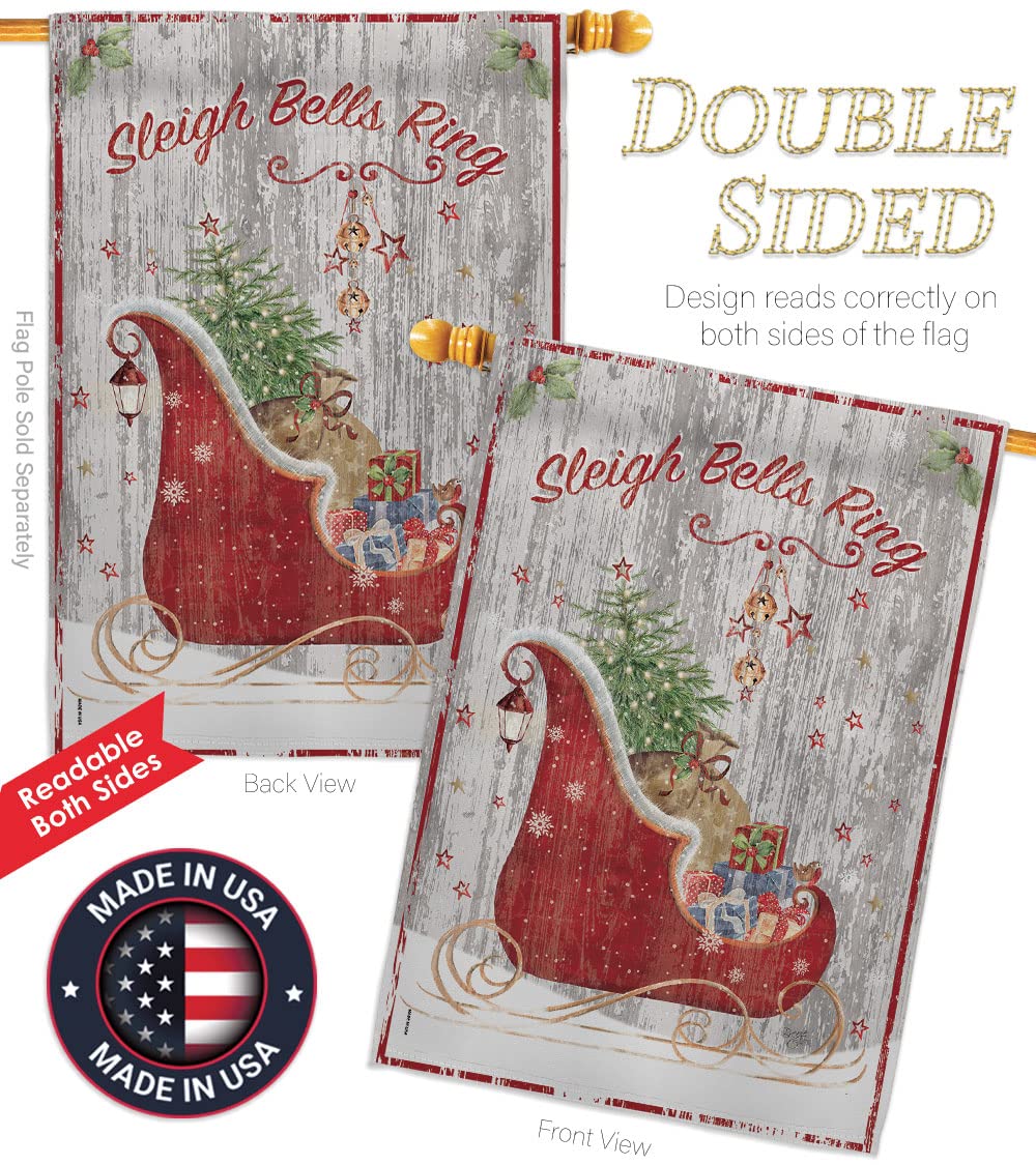 Breeze Decor Christmas Sleigh Bells Flag Set w/Pole - Holiday Yard Decor