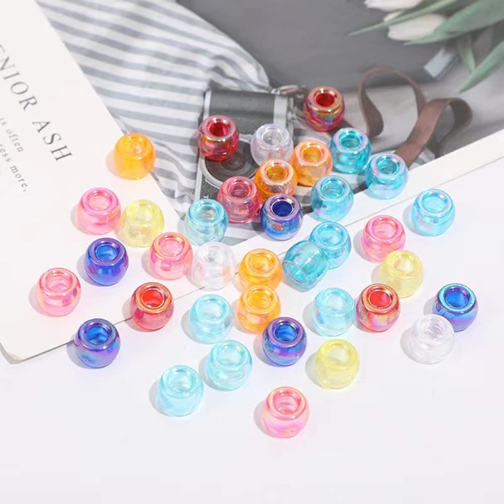 300 Pcs Pastel Acrylic Pony Beads for DIY Jewelry Making - 6x9mm Lake Blue AB Plastic Spacer Beads for Bracelets, Necklaces, Hair Braids & Kids Crafts (Great for Friendship Bracelets & Scrapbooking)