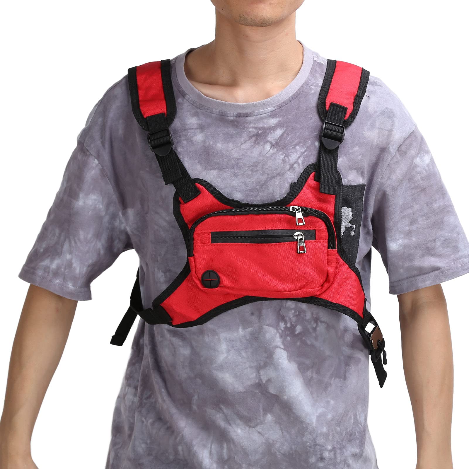 Fdit Running Vest Bag with Earphone Hole - Lightweight Chest Pack for Men & Women - Perfect for Jogging, Hiking & Outdoor Activities (Red)