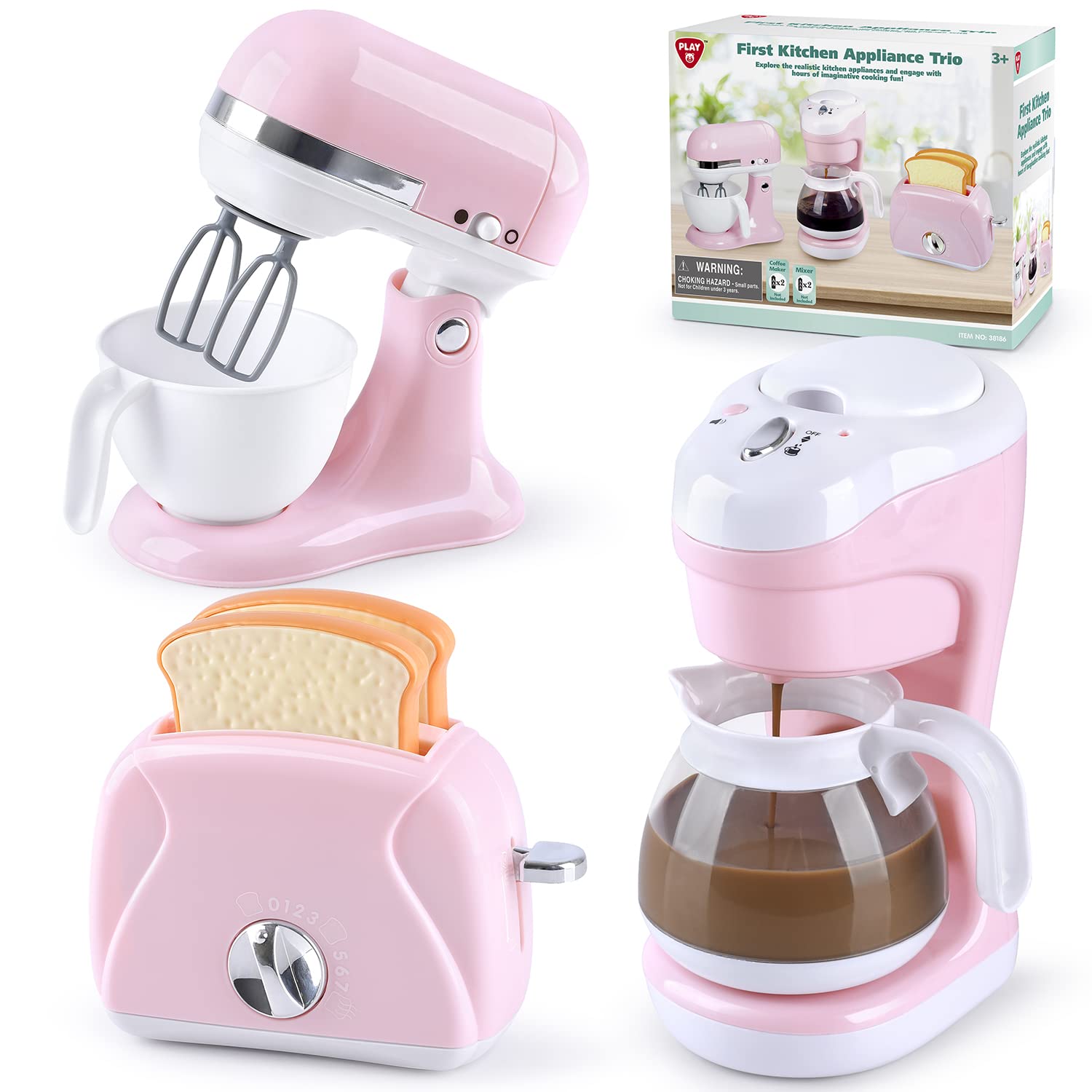 **Realistic Kids Play Kitchen Set with Coffee Maker, Mixer & Toaster - Pretend Cooking Toys for Ages 3-8, Light & Sound Effects - Perfect Gift for Girls & Boys - Fun for Role Play & Early Learning**