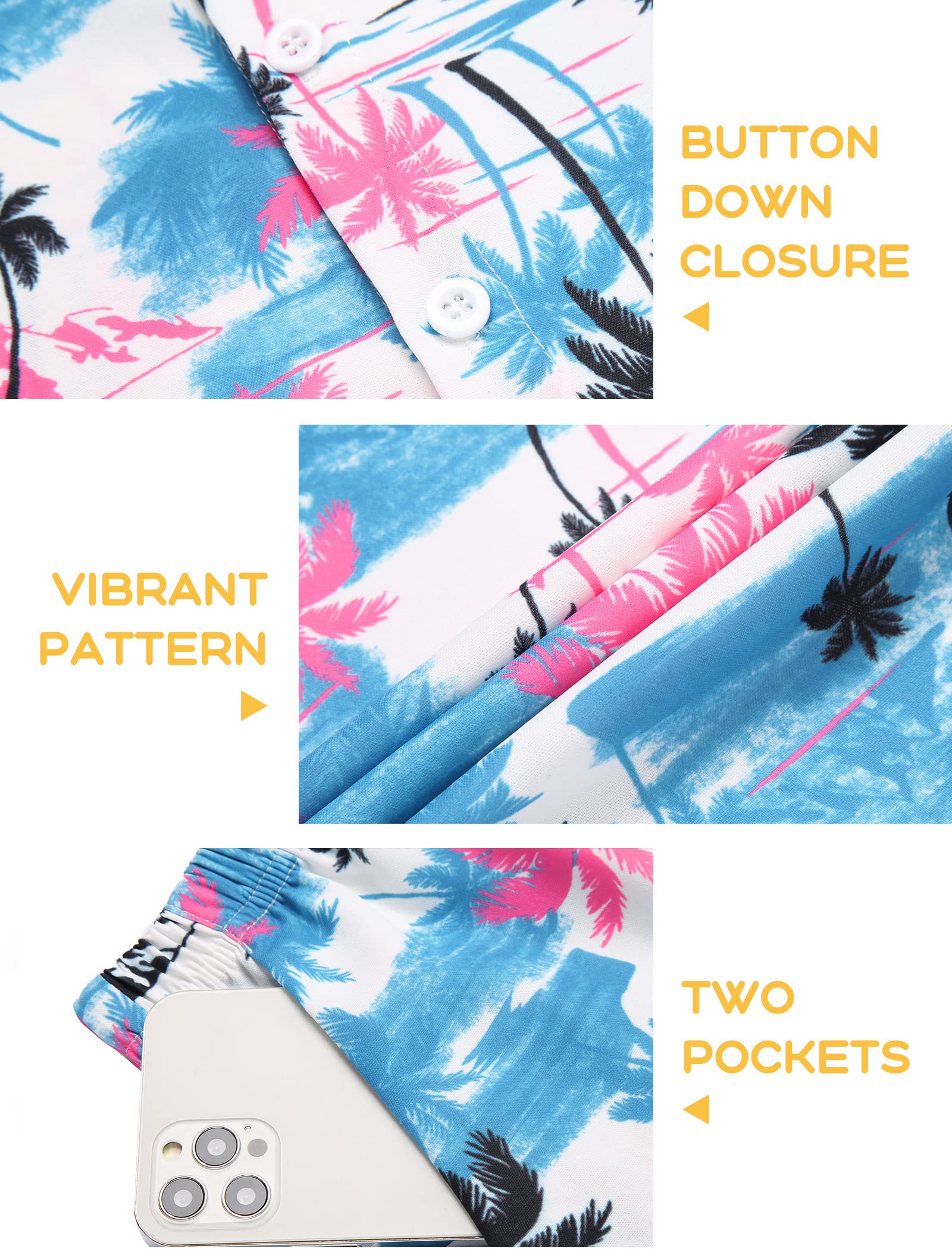 Arshiner Boys 2-Piece Hawaiian Outfit Set - Button Down Shirt & Shorts for Summer Beach Vacation | Tropical Casual Wear for Kids Ages 4-12 | Perfect for Pool Parties, Family Trips and Outdoor Adventures