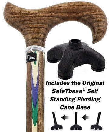 Premium Ovangkol Wood Derby Walking Cane with Green & Blue Inlaid Design, Silver Collar & Safe-T Base - Ideal for Seniors, Hiking & Fashionable Mobility Support