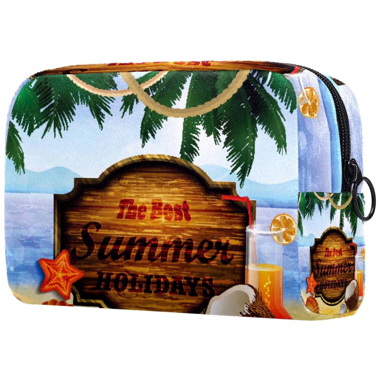 Portable Summer Makeup Bag for Women - Travel Cosmetic Case with Brush Holder | Cute Cartoon Animal Design | Perfect for Travel, Gym & Daily Organizer Storage
