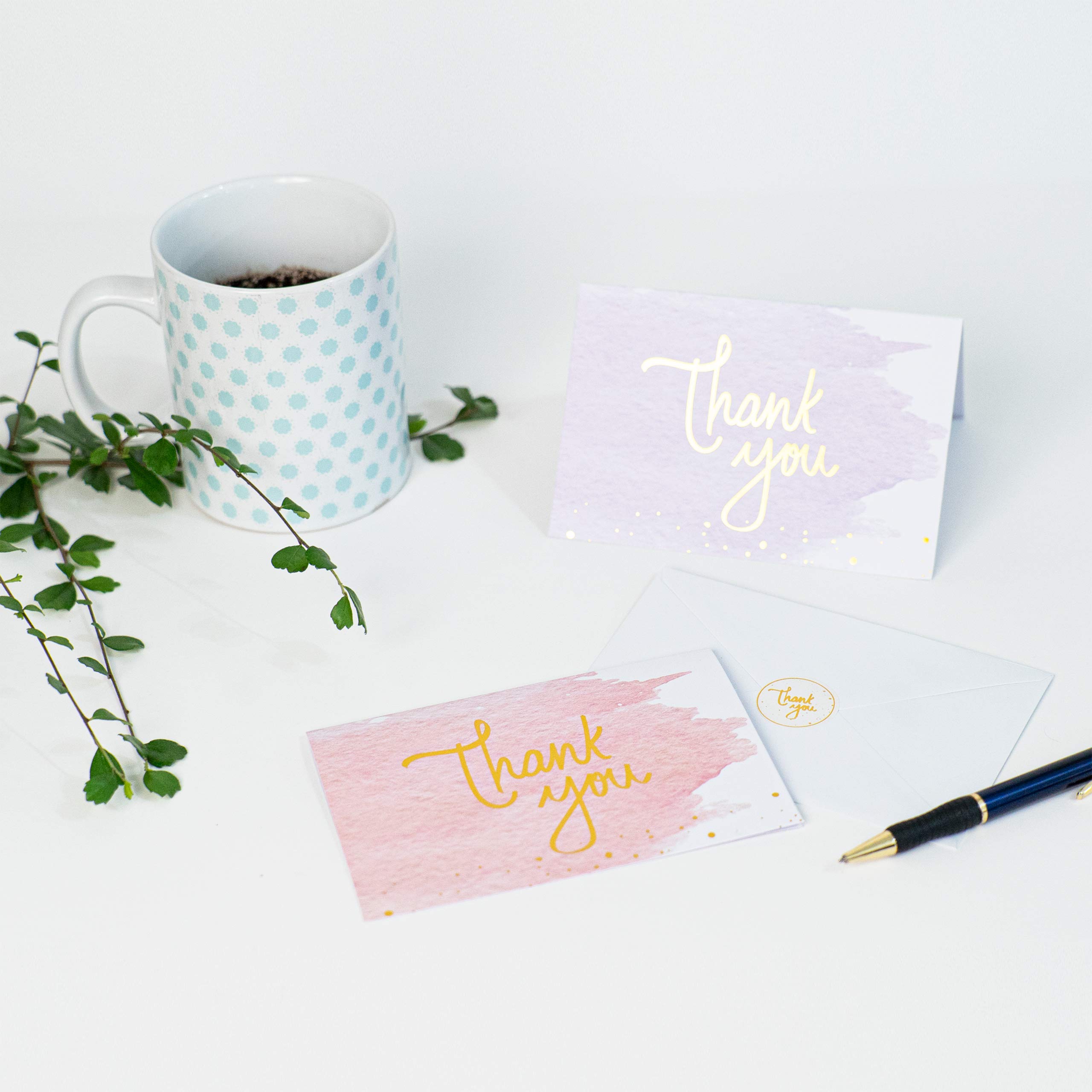 Premium Gold & Watercolor Thank You Cards - Bulk Set of 48 Blank Cards with Envelopes | Perfect for Baby Showers, Weddings & Bridal Showers | Elegant Stationery for Special Occasions & Appreciation Notes